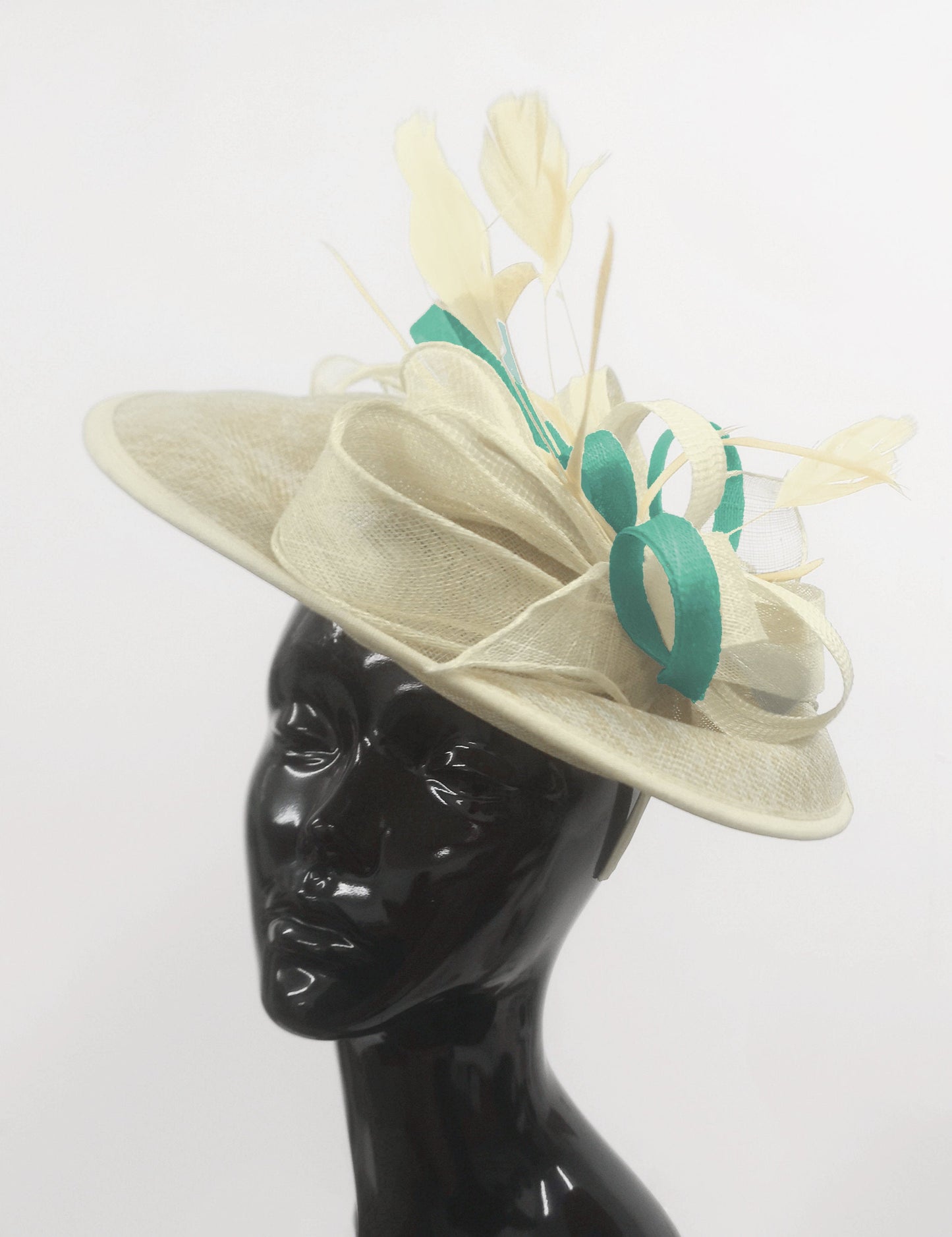Caprilite Big Saucer Sinamay Cream Ivory & Light Turquoise Mixed Colour Fascinator On Headband