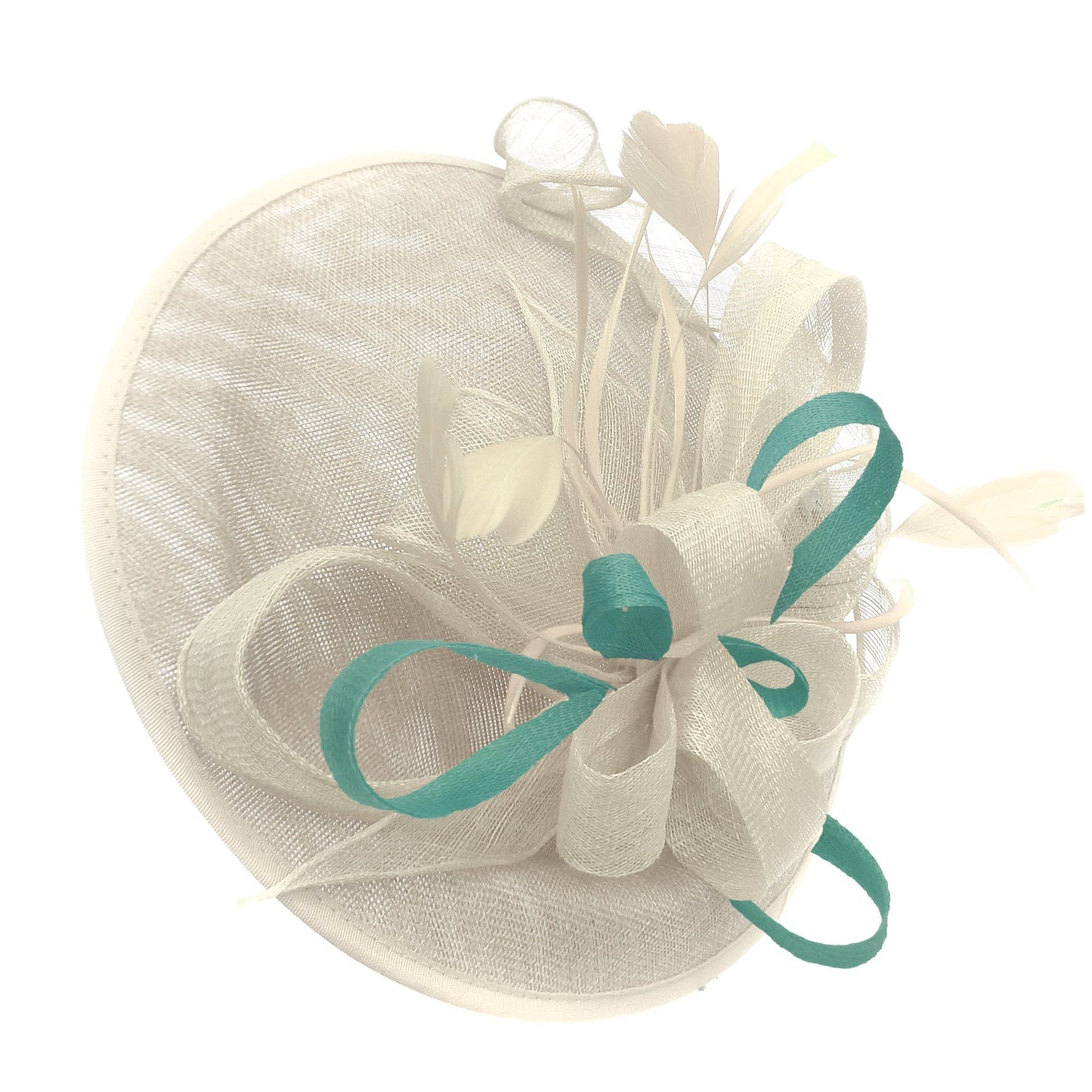 Caprilite Big Saucer Sinamay Cream Ivory & Light Turquoise Mixed Colour Fascinator On Headband