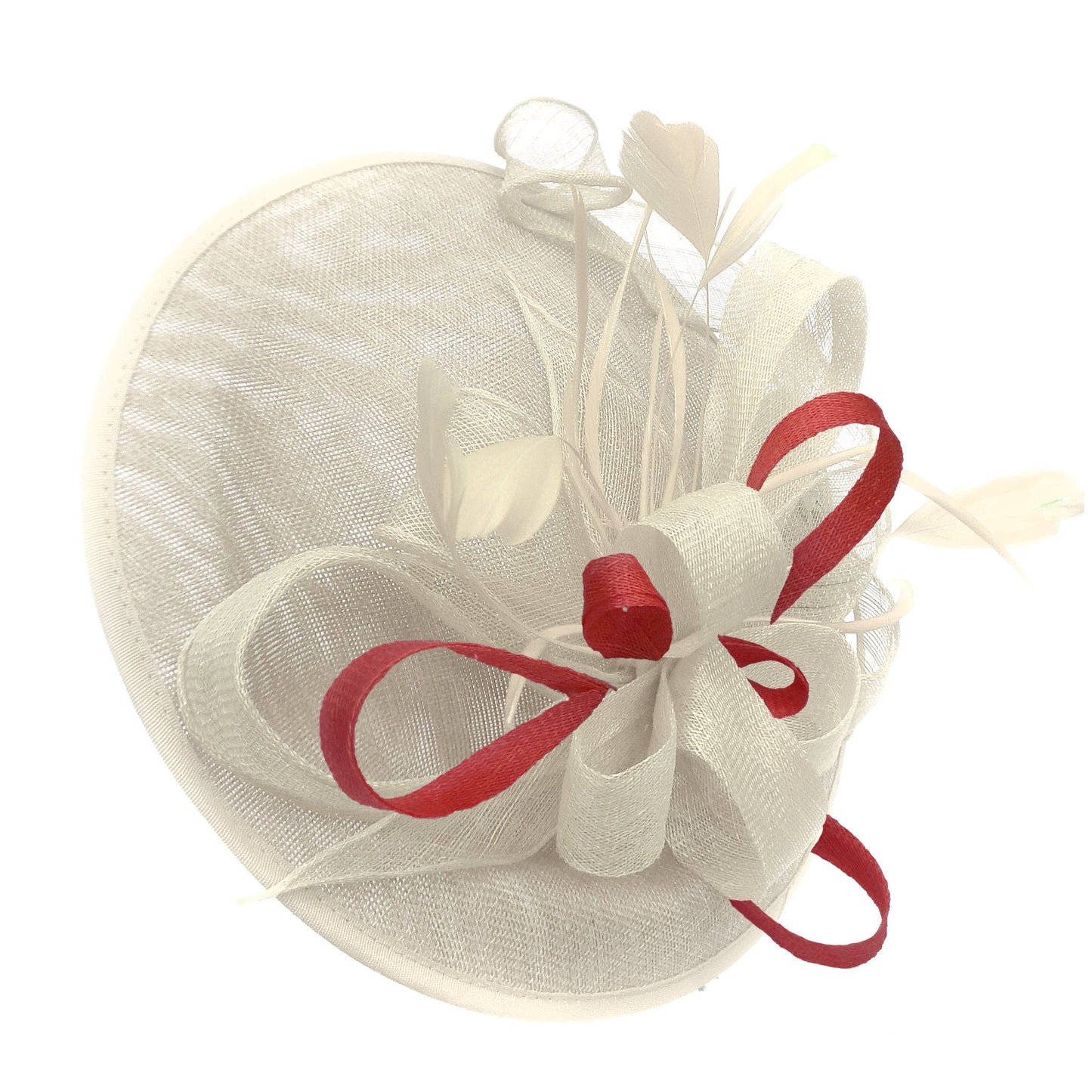 Caprilite Big Saucer Sinamay Cream ivory & Red Mixed Colour Fascinator On Headband
