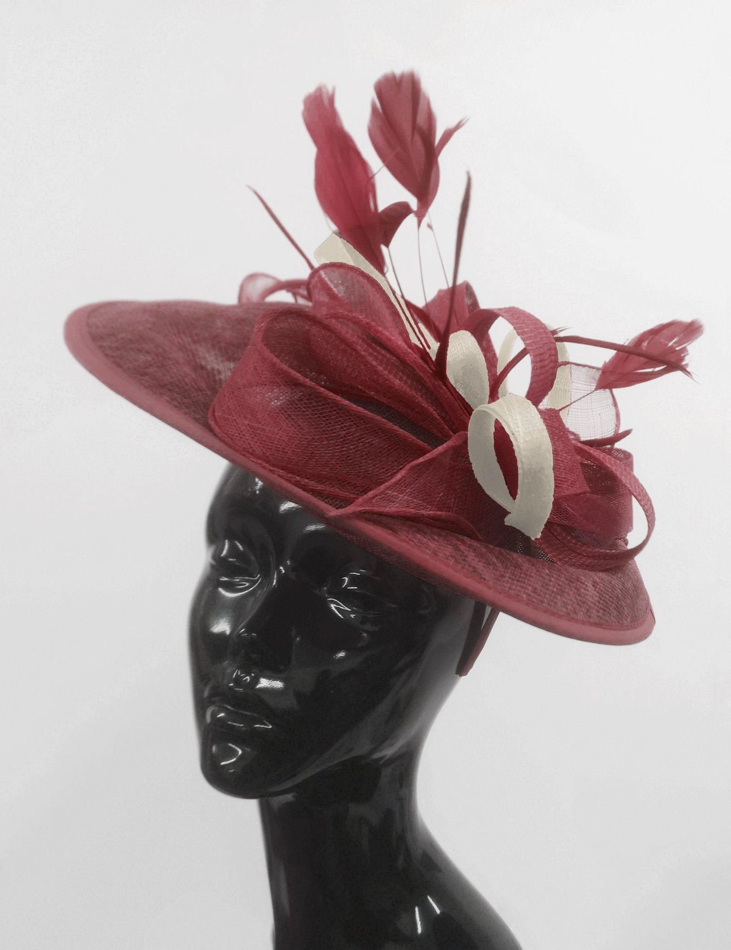 Caprilite Big Saucer Sinamay Burgundy & Cream Ivory Mixed Colour Fascinator On Headband