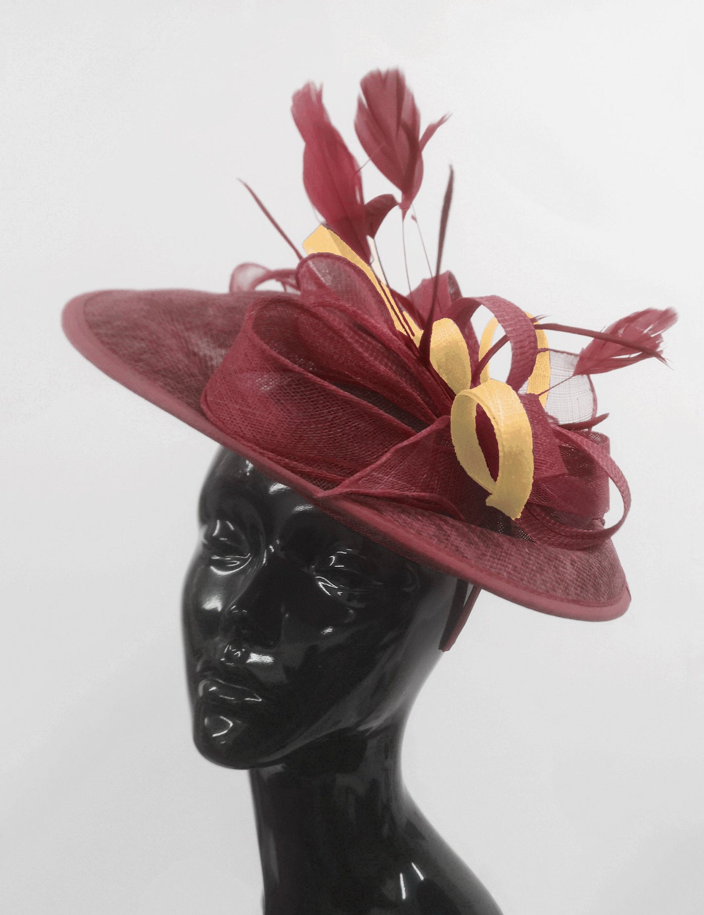 Caprilite Big Saucer Sinamay Burgundy & Gold Mixed Colour Fascinator On Headband
