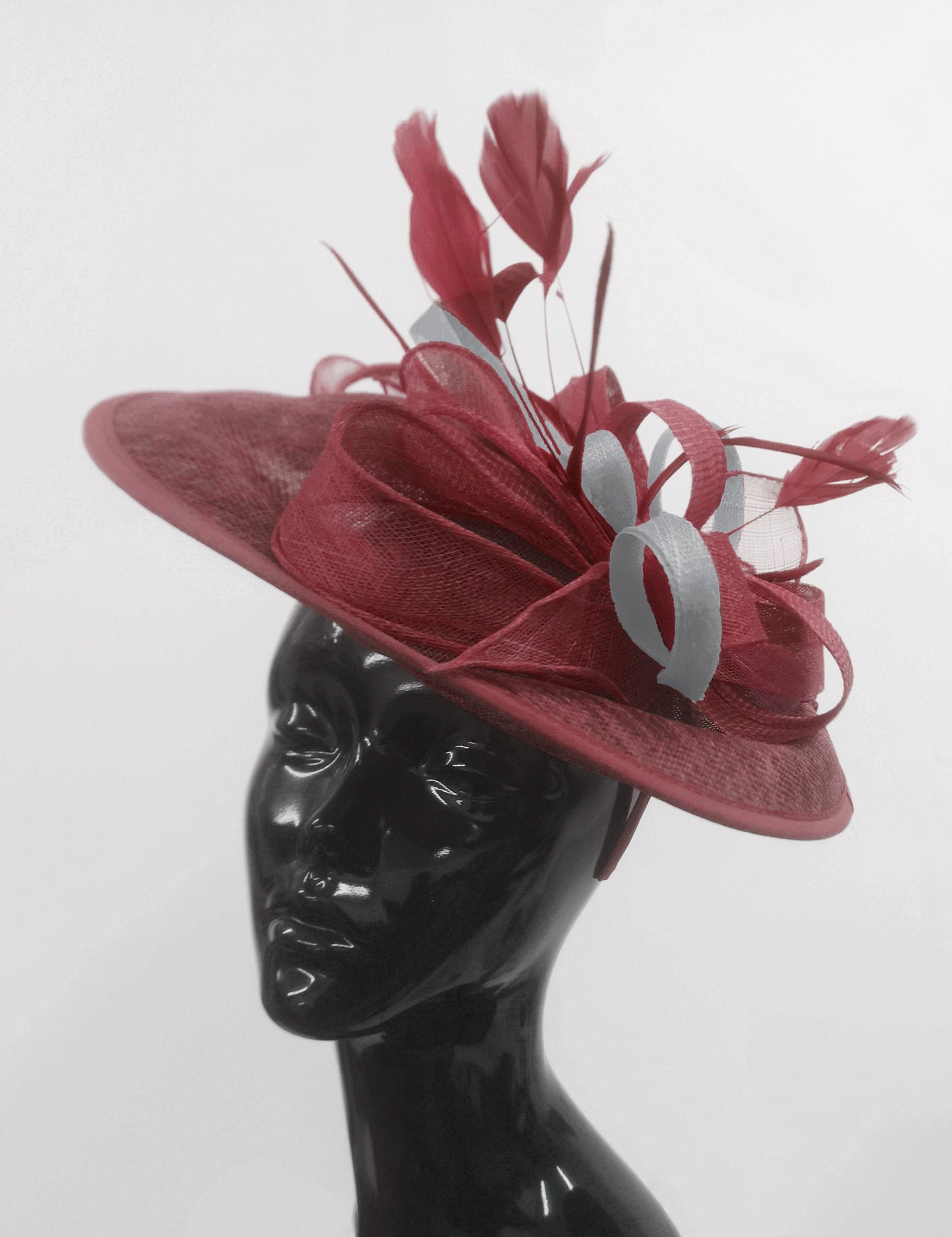 Caprilite Big Saucer Sinamay Burgundy & Grey Silver Mixed Colour Fascinator On Headband