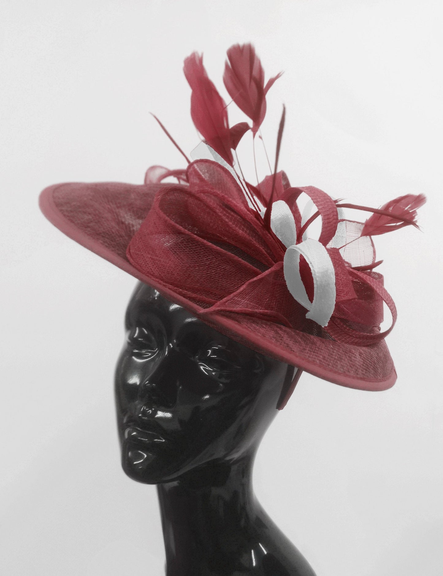 Caprilite Big Saucer Sinamay Burgundy & White Mixed Colour Fascinator On Headband