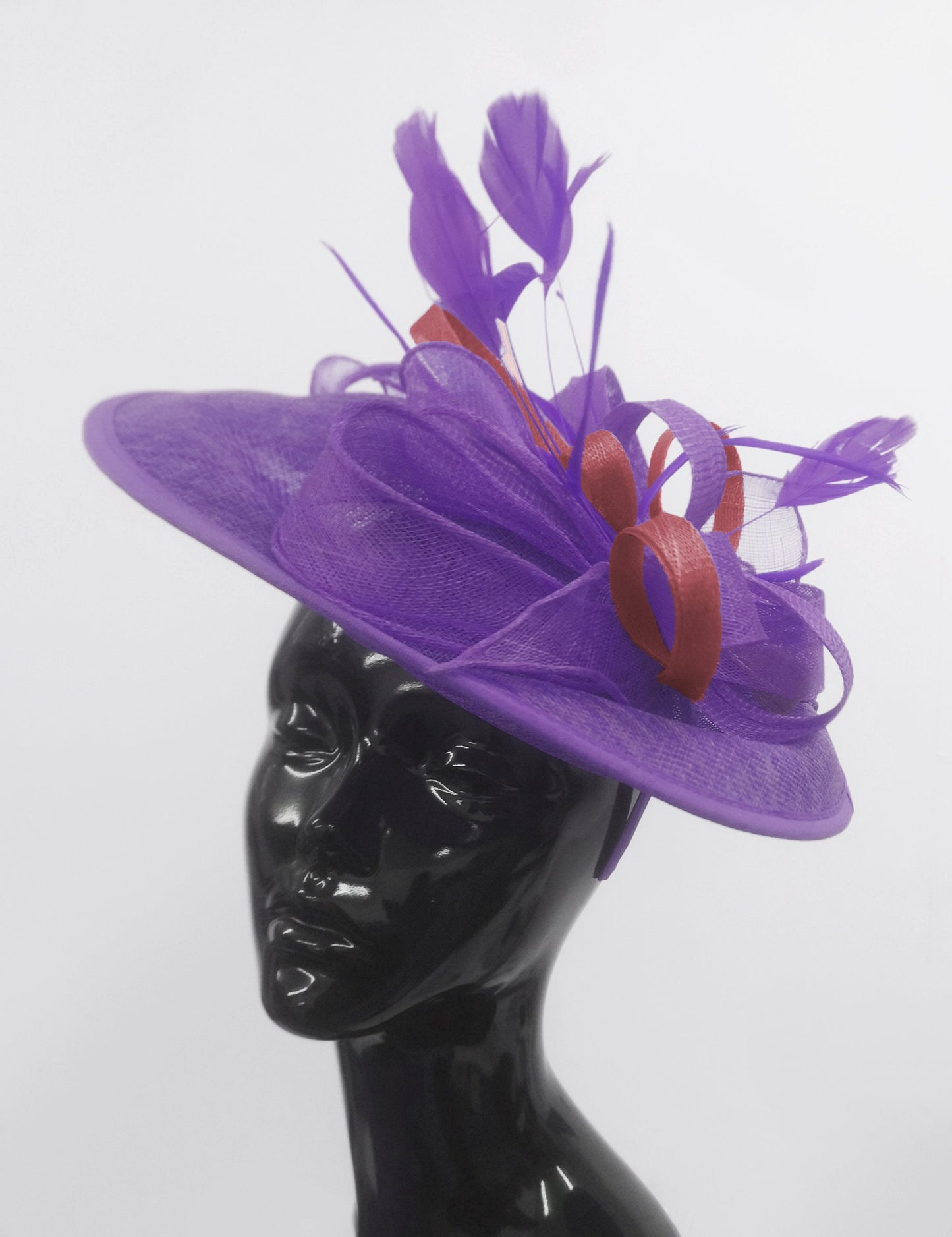 Caprilite Big Saucer Sinamay Lavender Purple & Burgundy Mixed Colour Fascinator On Headband