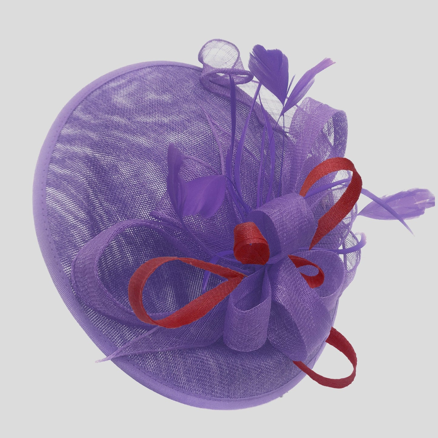 Caprilite Big Saucer Sinamay Lavender Purple & Burgundy Mixed Colour Fascinator On Headband
