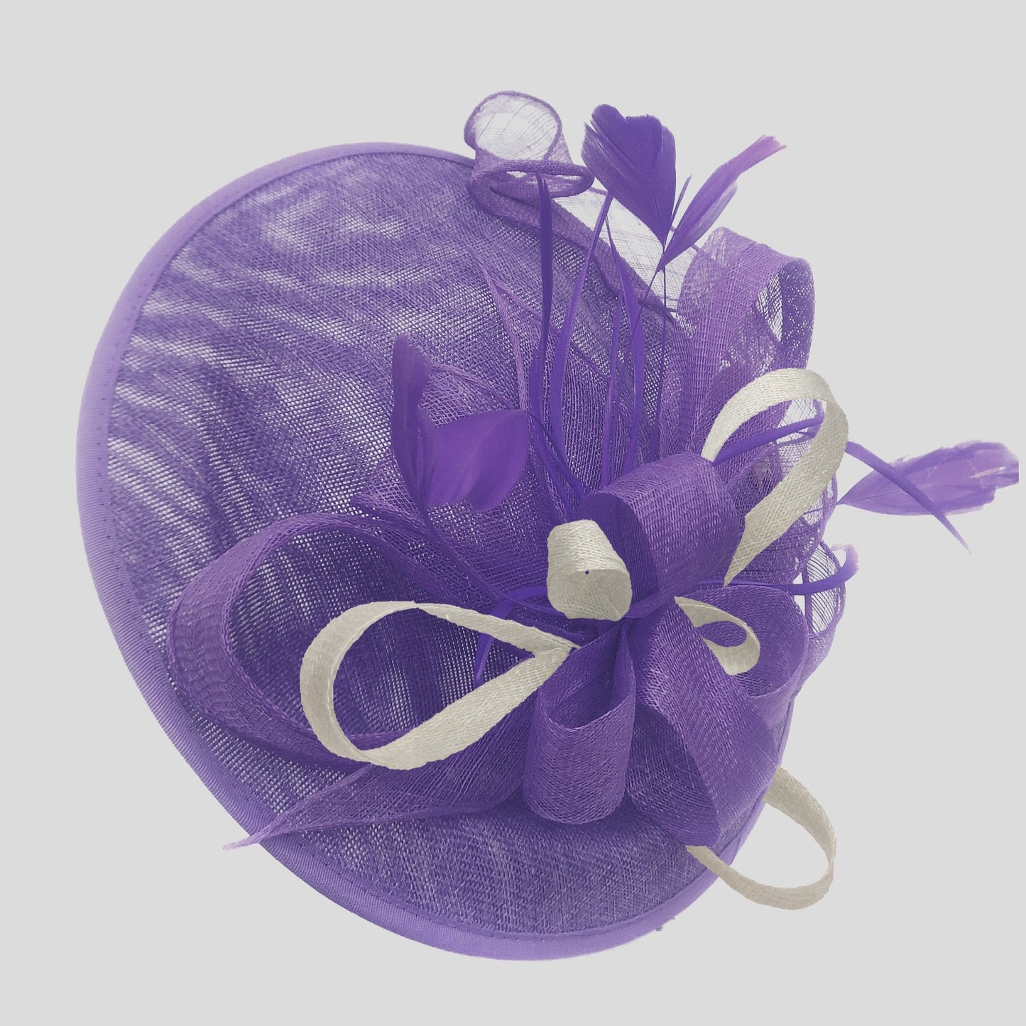 Caprilite Big Saucer Sinamay Lavender Purple & Cream Ivory Mixed Colour Fascinator On Headband