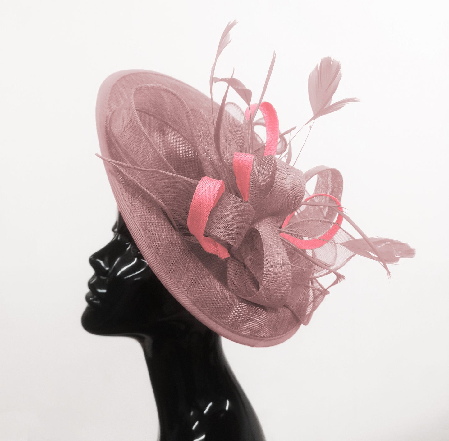 Caprilite Big Saucer Sinamay Dusty Pink & Baby Pink Mixed Colour Fascinator On Headband
