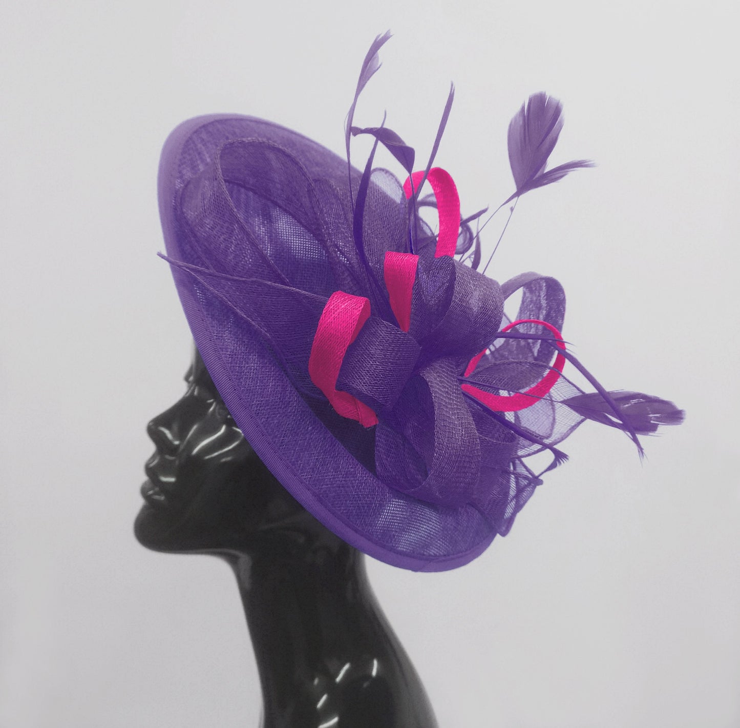 Caprilite Big Saucer Sinamay Lavender Purple & Fuchsia Hot pink Mixed Colour Fascinator On Headband