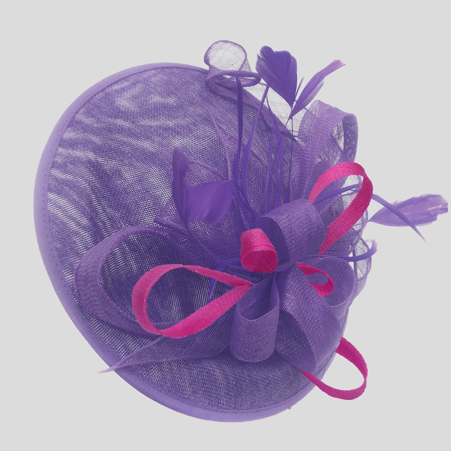 Caprilite Big Saucer Sinamay Lavender Purple & Fuchsia Hot pink Mixed Colour Fascinator On Headband