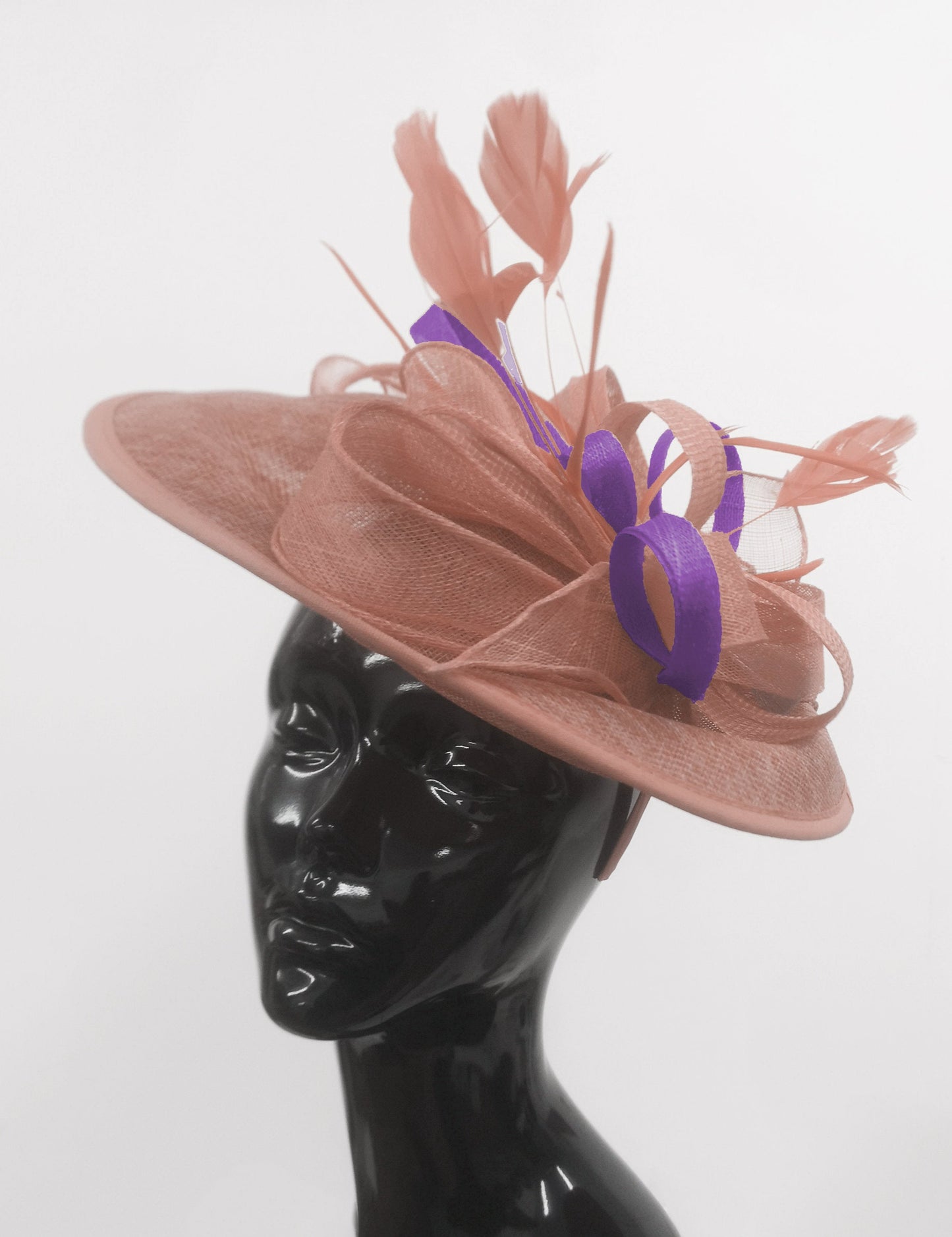 Caprilite Big Saucer Sinamay Dusty Pink & Cadbury Purple Mixed Colour Fascinator On Headband