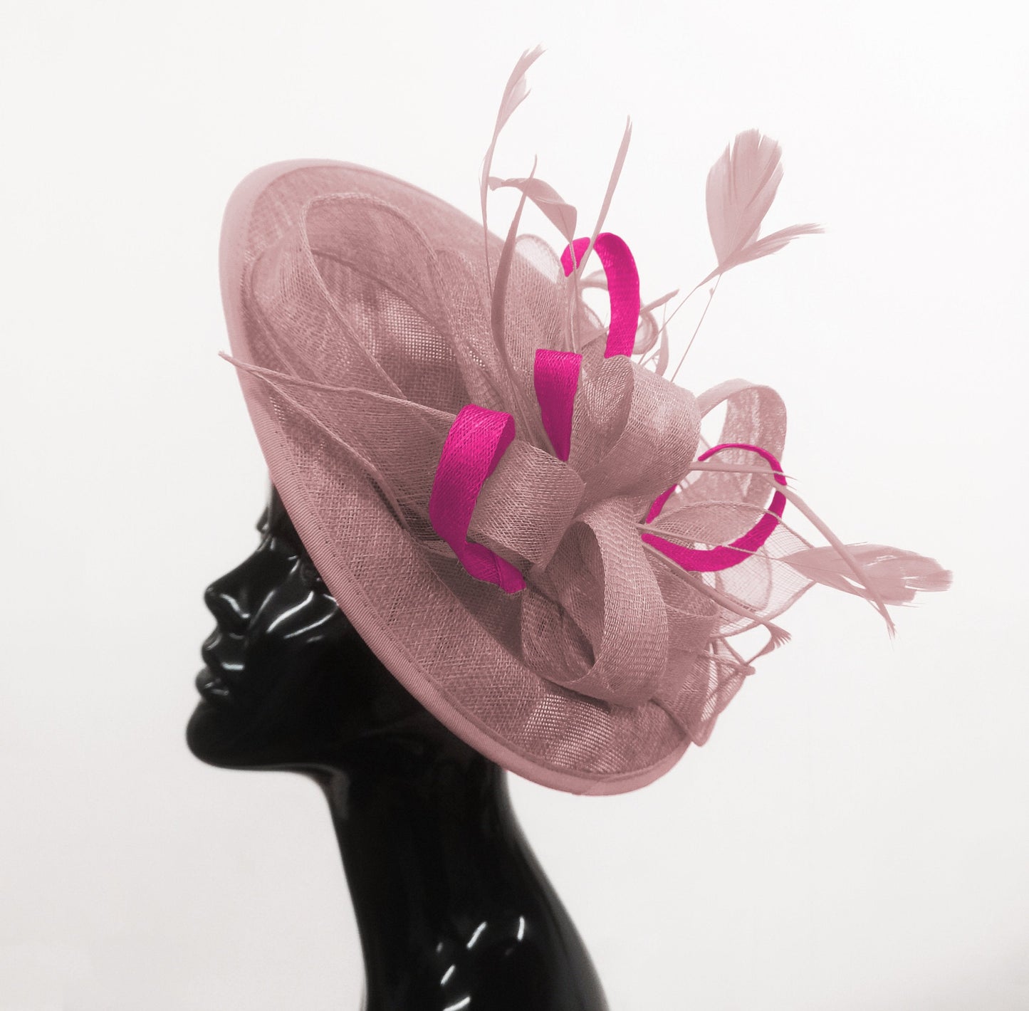 Caprilite Big Saucer Sinamay Dusty Pink & Fuchsia Hot Pink Mixed Colour Fascinator On Headband
