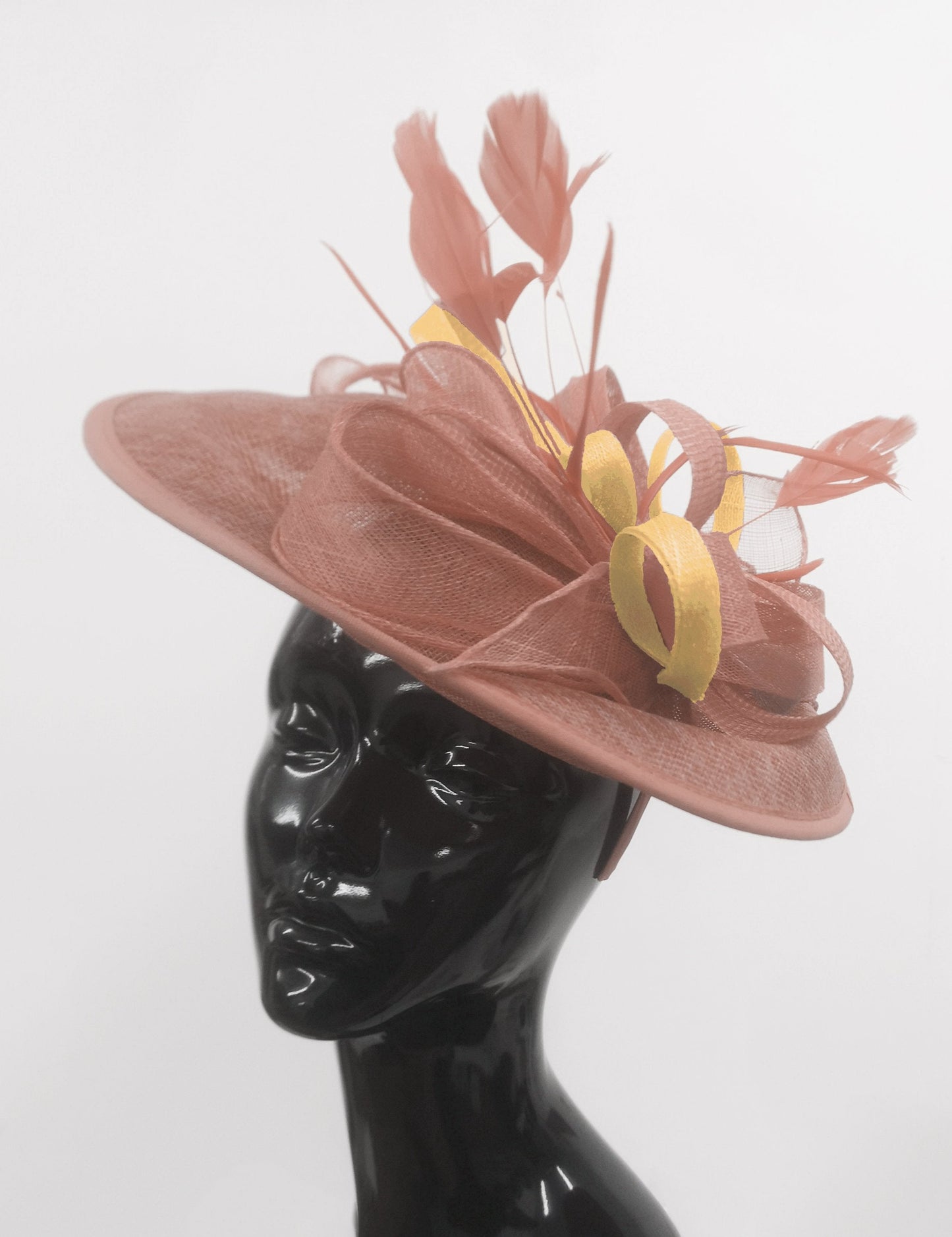 Caprilite Big Saucer Sinamay Dusty Pink & Gold Mixed Colour Fascinator On Headband