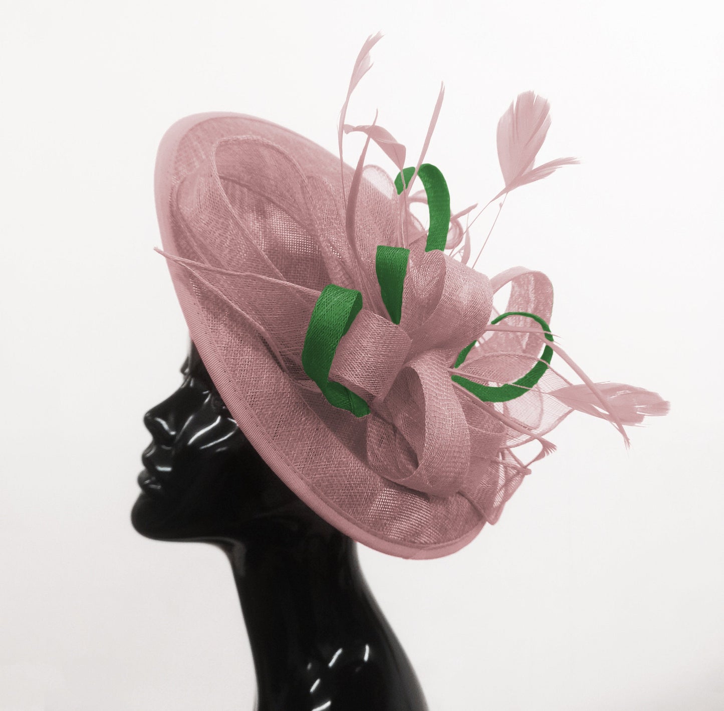 Caprilite Big Saucer Sinamay Dusty Pink & Green Mixed Colour Fascinator On Headband