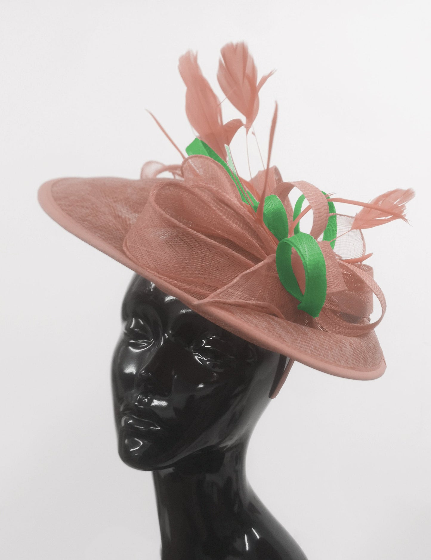 Caprilite Big Saucer Sinamay Dusty Pink & Green Mixed Colour Fascinator On Headband