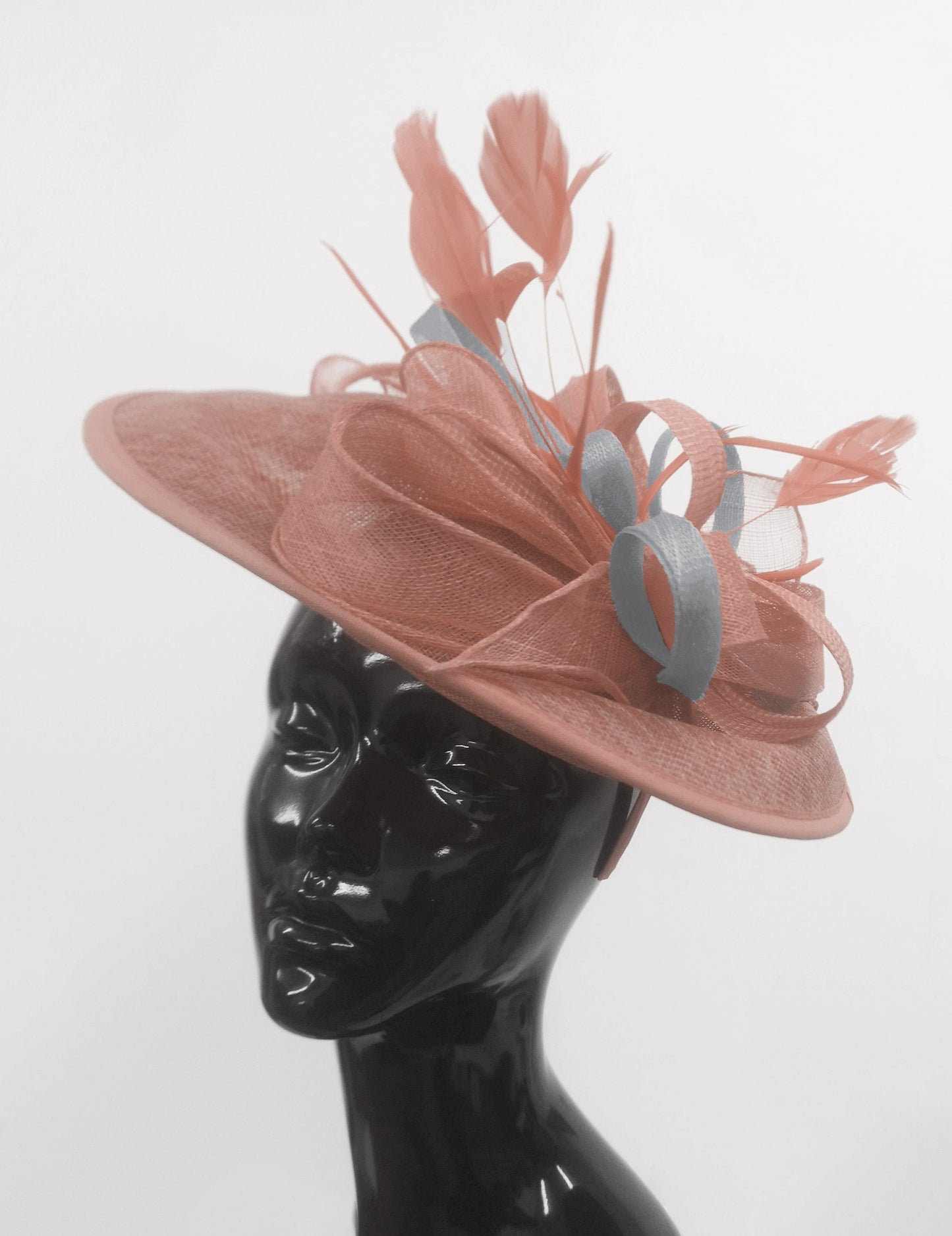 Caprilite Big Saucer Sinamay Dusty Pink & Silver Grey Mixed Colour Fascinator On Headband