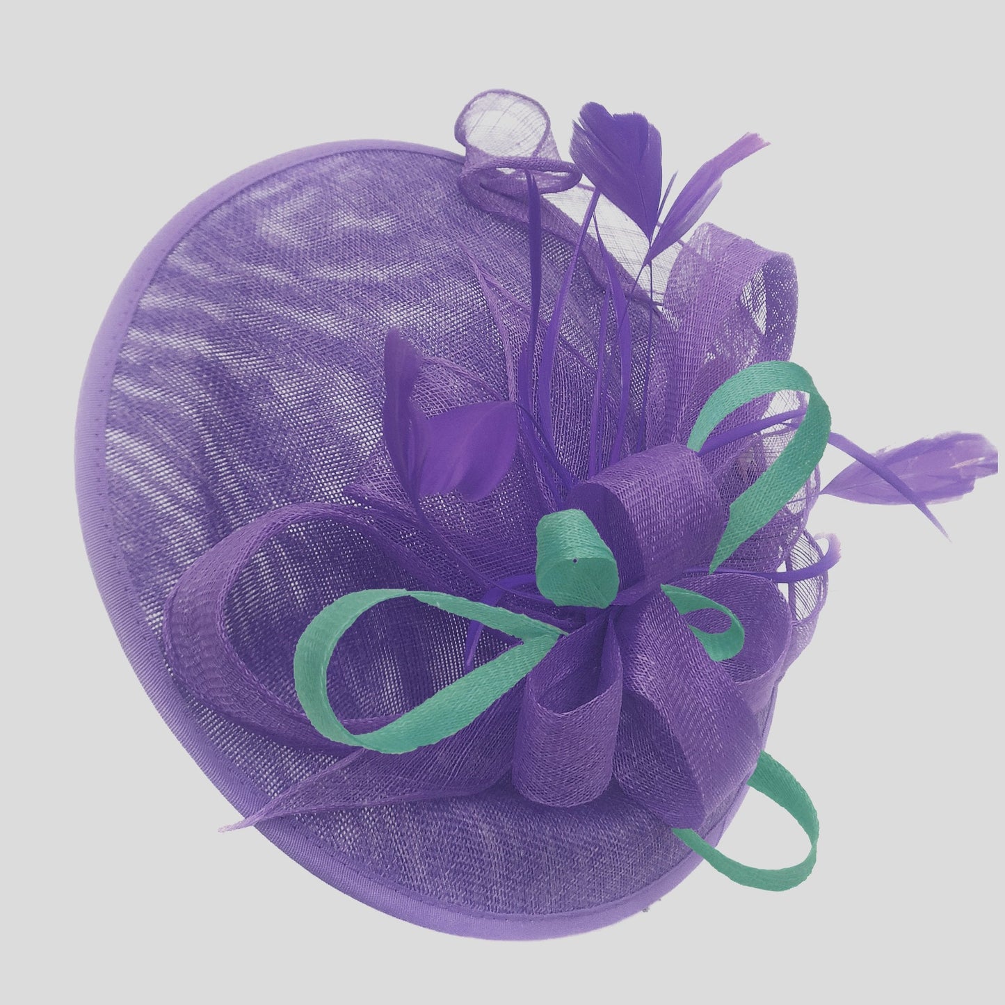 Caprilite Big Saucer Sinamay Lavender Purple & Light Turquoise Mixed Colour Fascinator On Headband