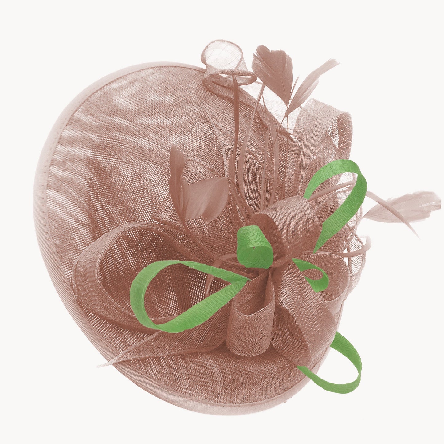 Caprilite Big Saucer Sinamay Dusty Pink & Lime Green Mixed Colour Fascinator On Headband