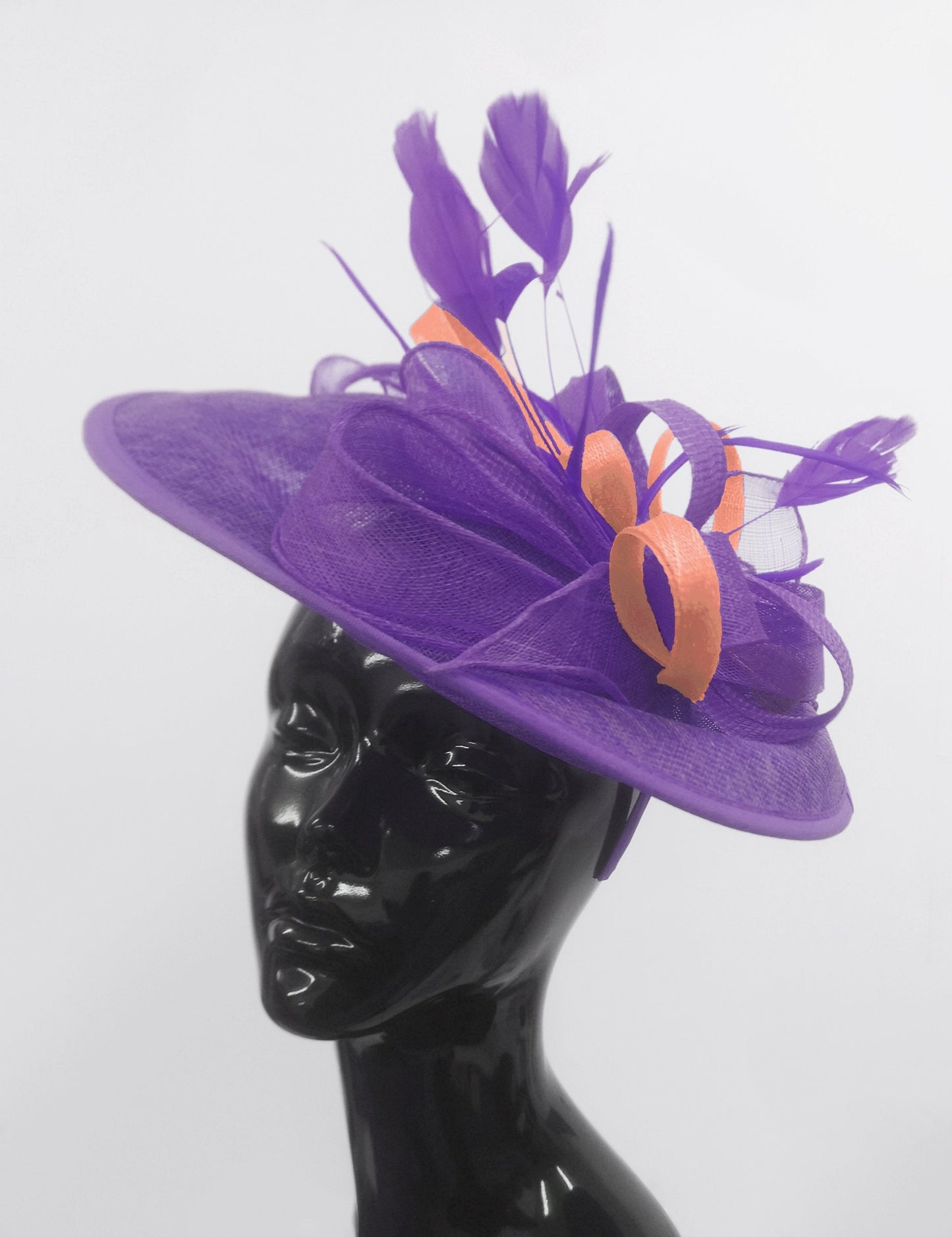 Caprilite Big Saucer Sinamay Lavender Purple & Peach Mixed Colour Fascinator On Headband