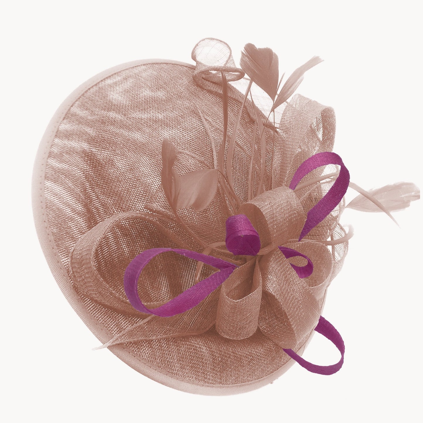 Caprilite Big Saucer Sinamay Dusty Pink & Plum Mixed Colour Fascinator On Headband