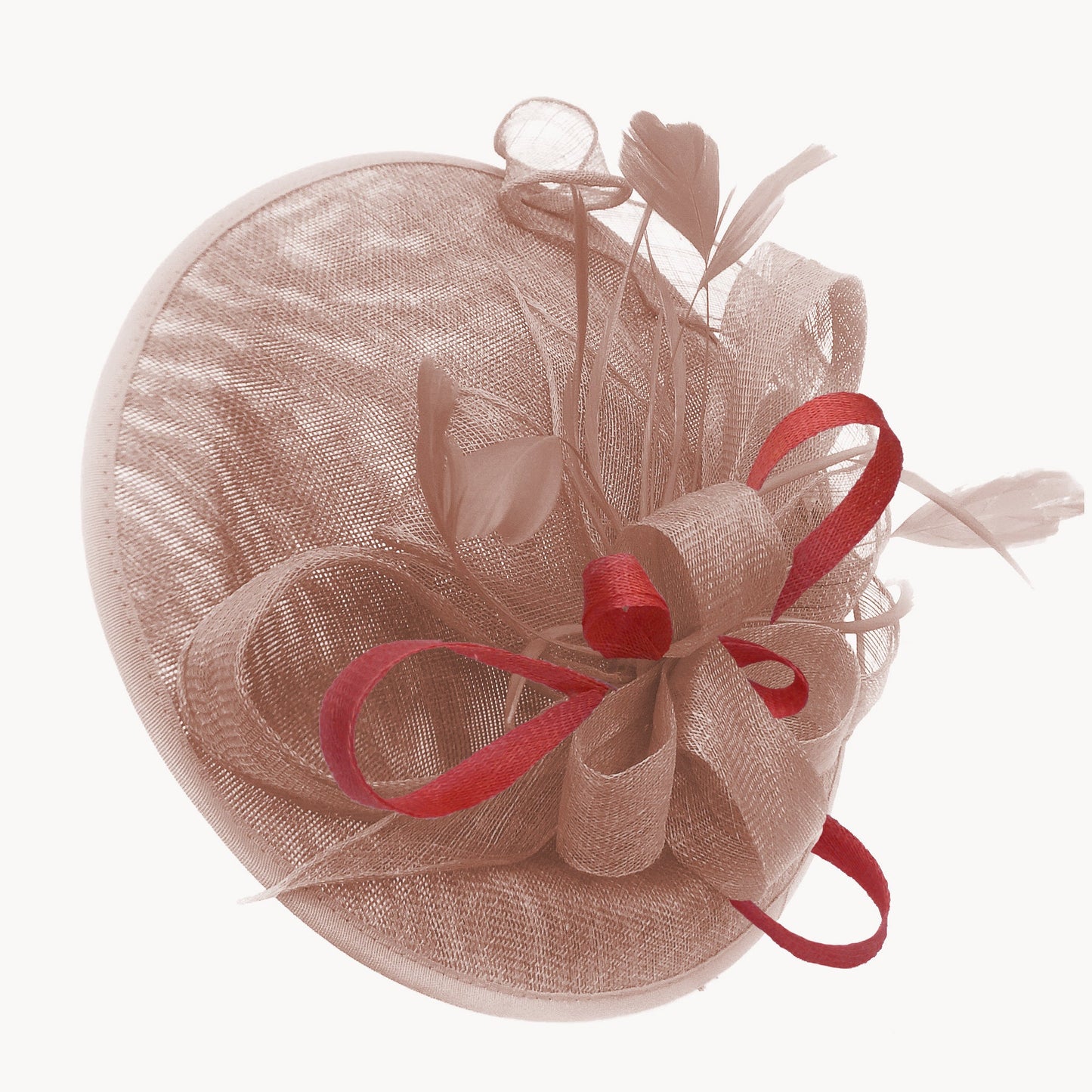 Caprilite Big Saucer Sinamay Dusty Pink & Red Mixed Colour Fascinator On Headband