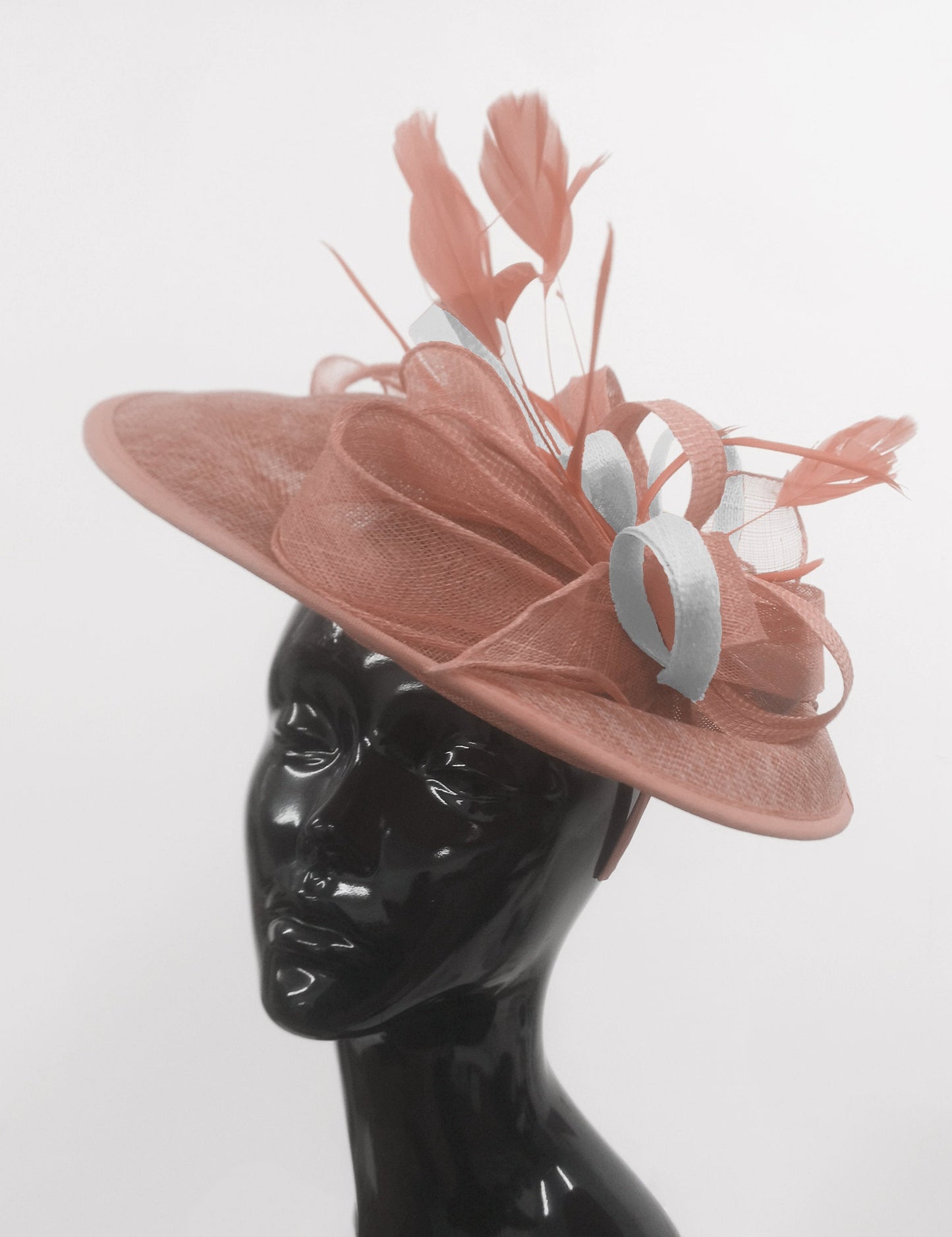 Caprilite Big Saucer Sinamay Dusty Pink & White Mixed Colour Fascinator On Headband