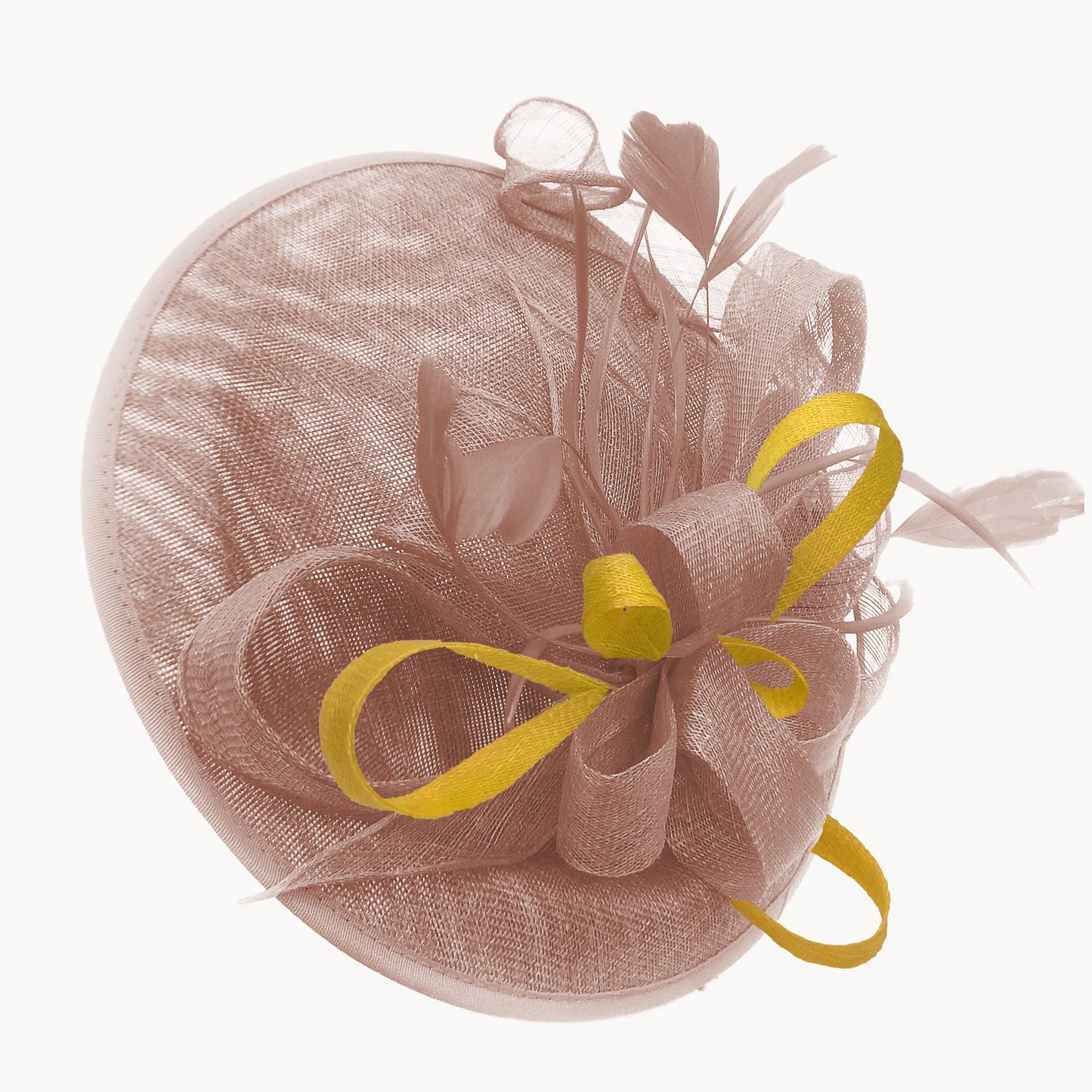 Caprilite Big Saucer Sinamay Dusty Pink & Yellow Mixed Colour Fascinator On Headband