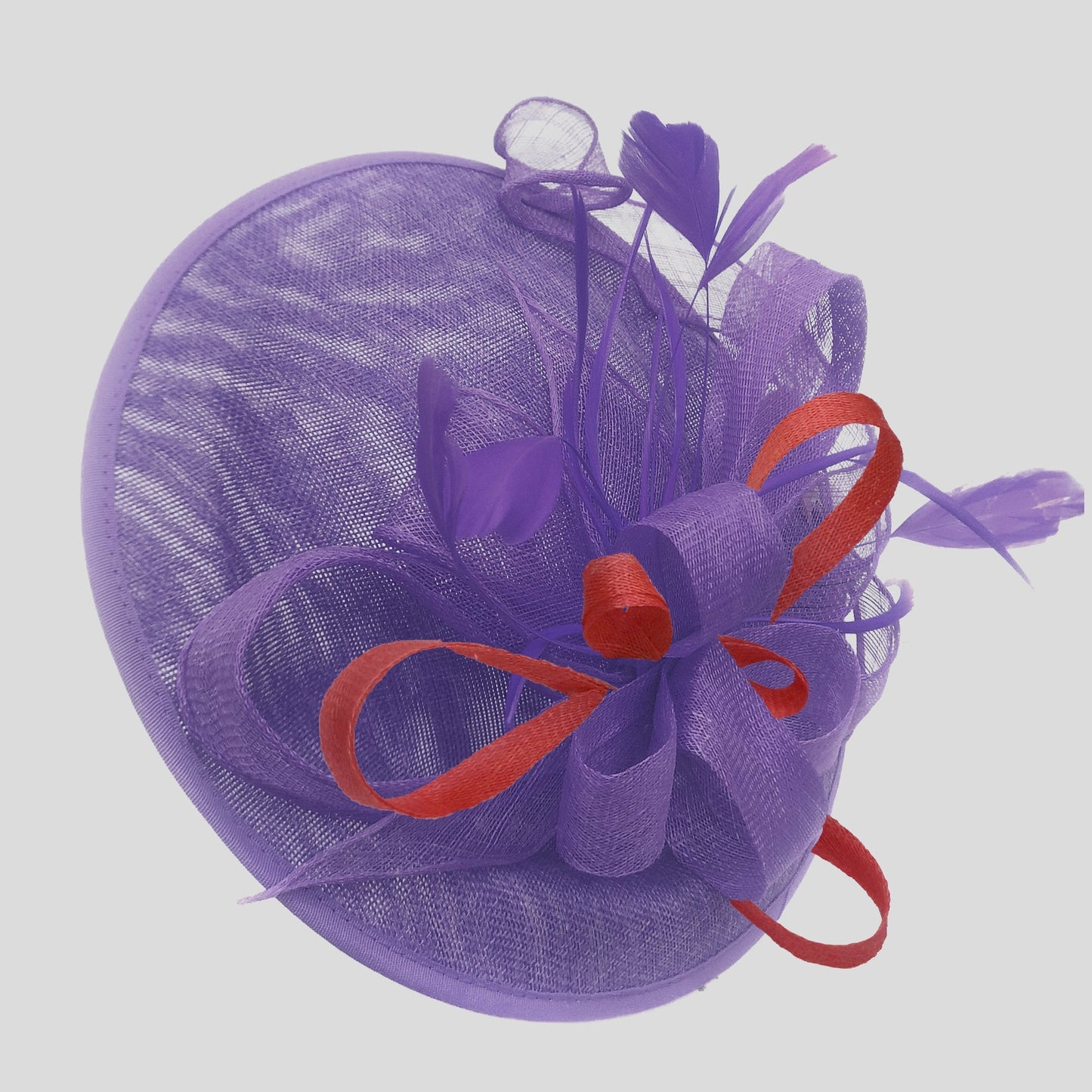 Caprilite Big Saucer Sinamay Lavender Purple & Red Mixed Colour Fascinator On Headband