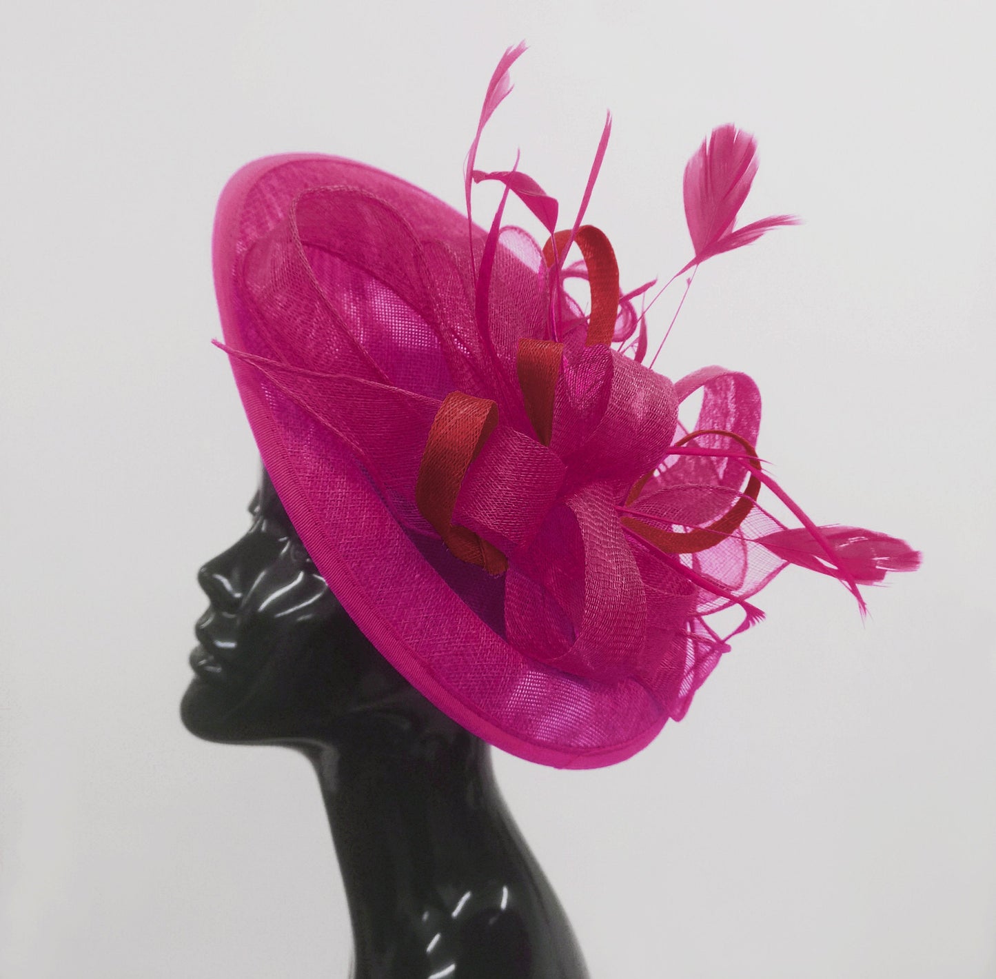 Caprilite Big Saucer Sinamay Fuchsia Hot Pink & Burgundy Mixed Colour Fascinator On Headband