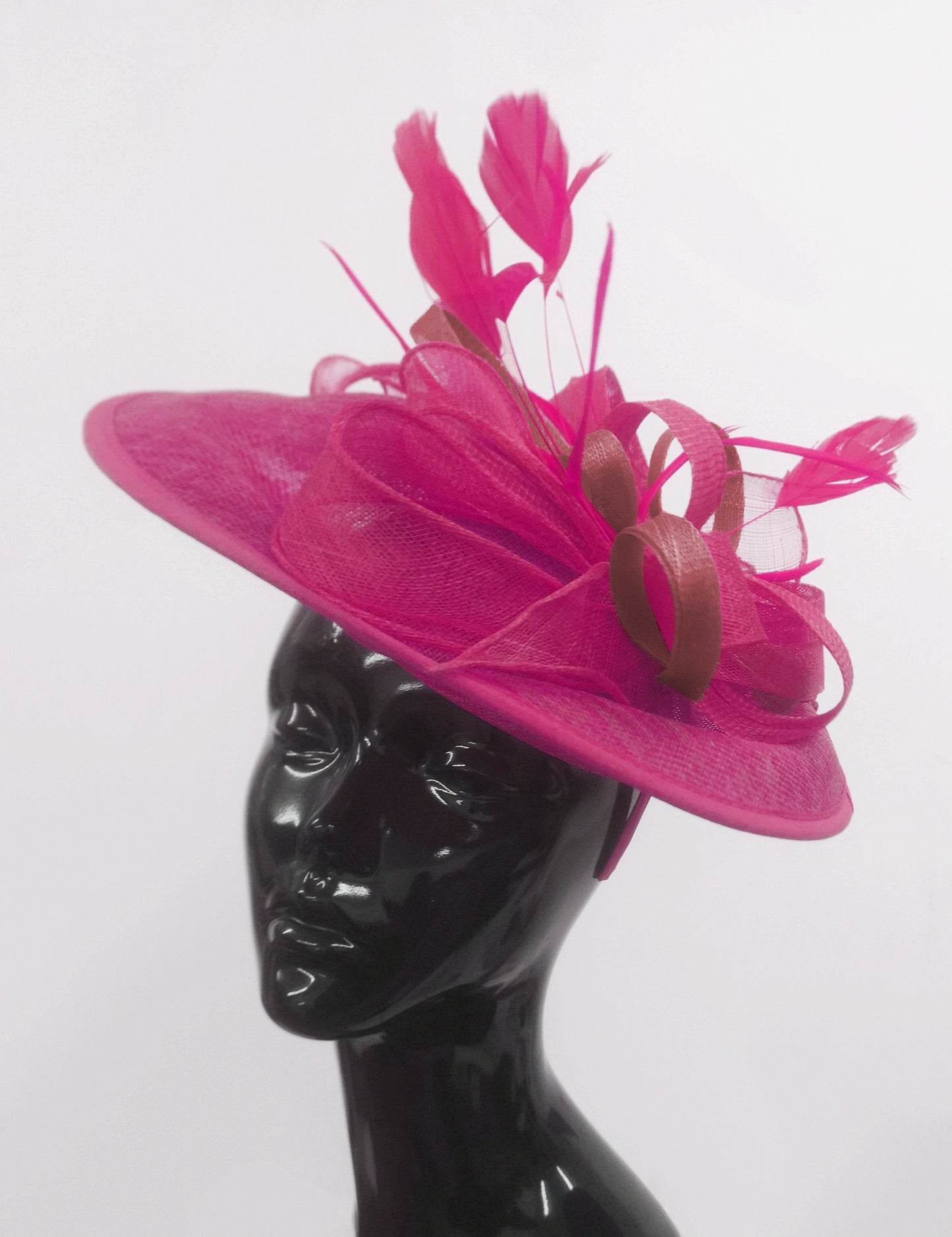 Caprilite Big Saucer Sinamay Fuchsia Hot Pink & Burgundy Mixed Colour Fascinator On Headband