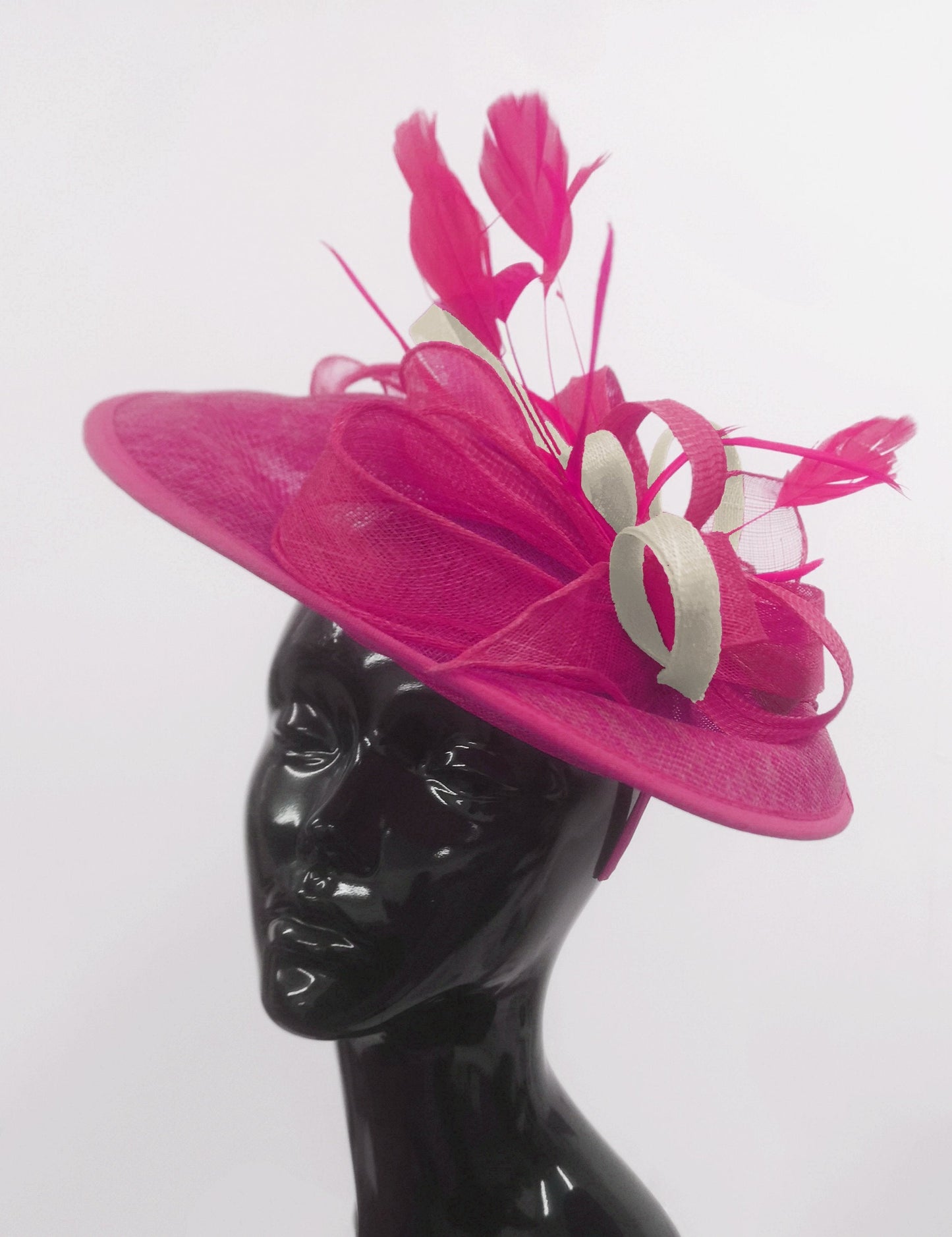 Caprilite Big Saucer Sinamay Fuchsia Hot Pink & Cream Ivory Mixed Colour Fascinator On Headband