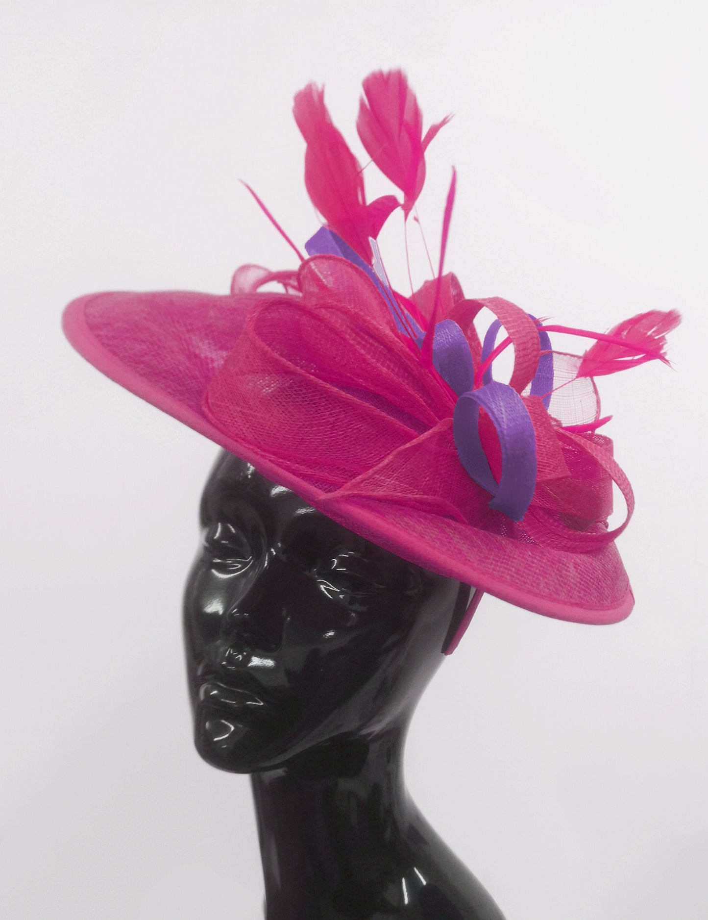 Caprilite Big Saucer Sinamay Fuchsia Hot Pink & Cadbury Purple Mixed Colour Fascinator On Headband