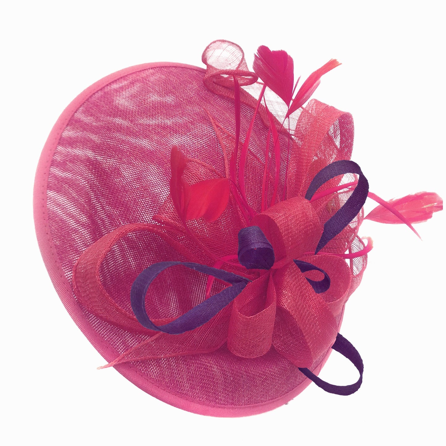 Caprilite Big Saucer Sinamay Fuchsia Hot Pink & Dark Purple Mixed Colour Fascinator On Headband