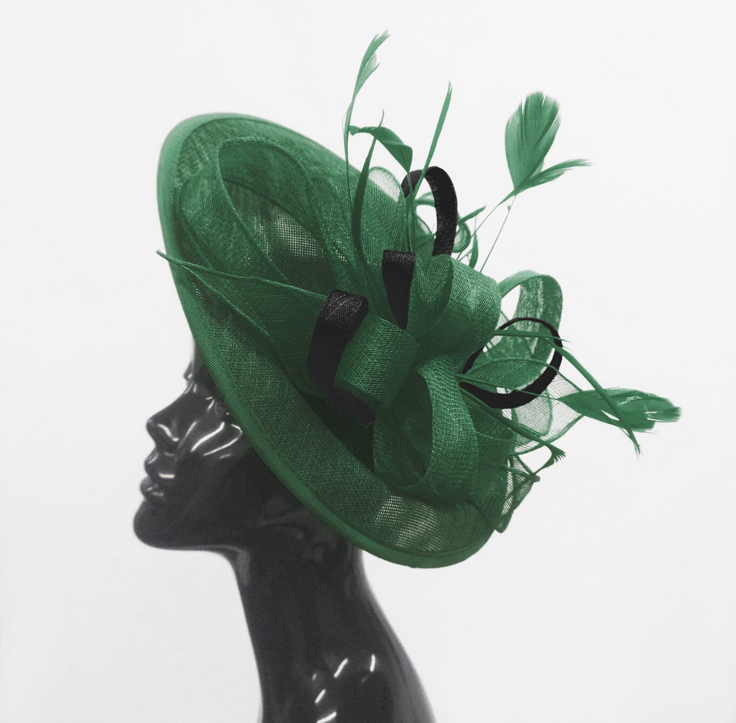 Caprilite Big Saucer Sinamay Green & Black Mixed Colour Fascinator On Headband