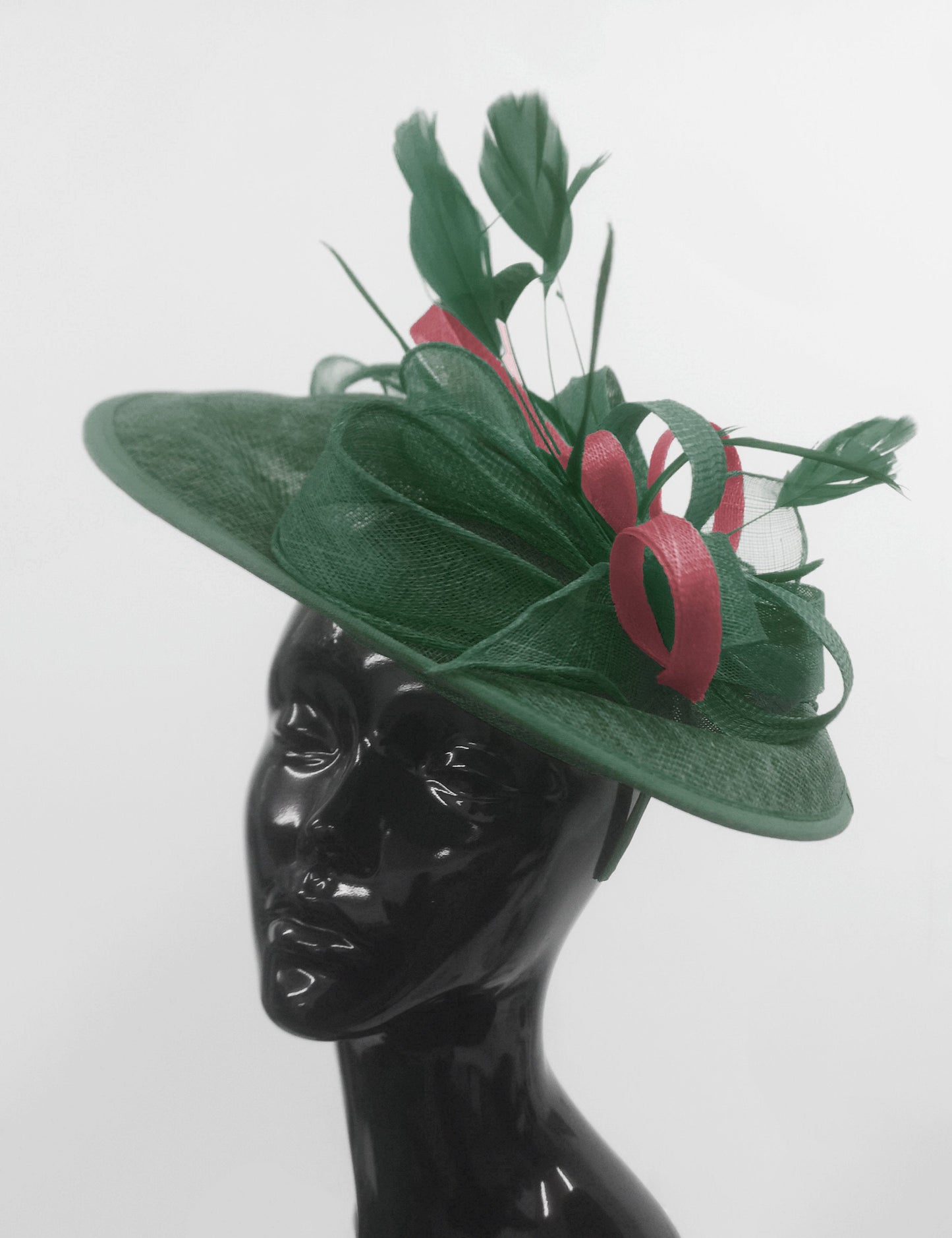 Caprilite Big Saucer Sinamay Green & Burgundy Mixed Colour Fascinator On Headband
