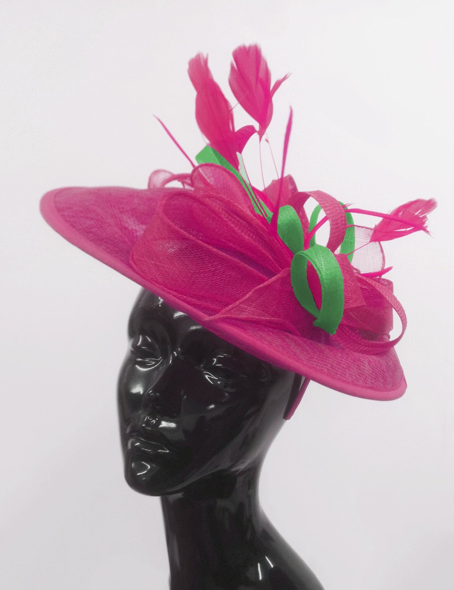Caprilite Big Saucer Sinamay Fuchsia Hot Pink & Green Mixed Colour Fascinator On Headband