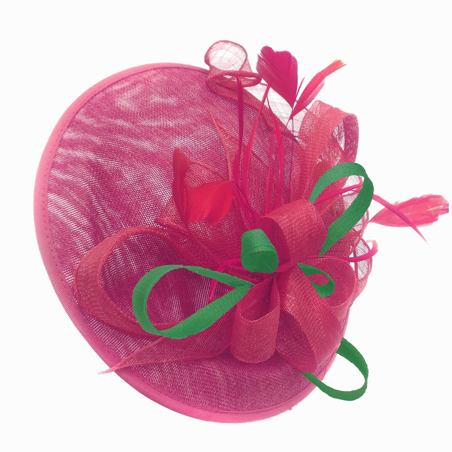 Caprilite Big Saucer Sinamay Fuchsia Hot Pink & Green Mixed Colour Fascinator On Headband