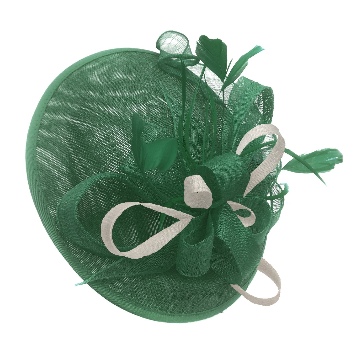 Caprilite Big Saucer Sinamay Green & Cream Ivory Mixed Colour Fascinator On Headband