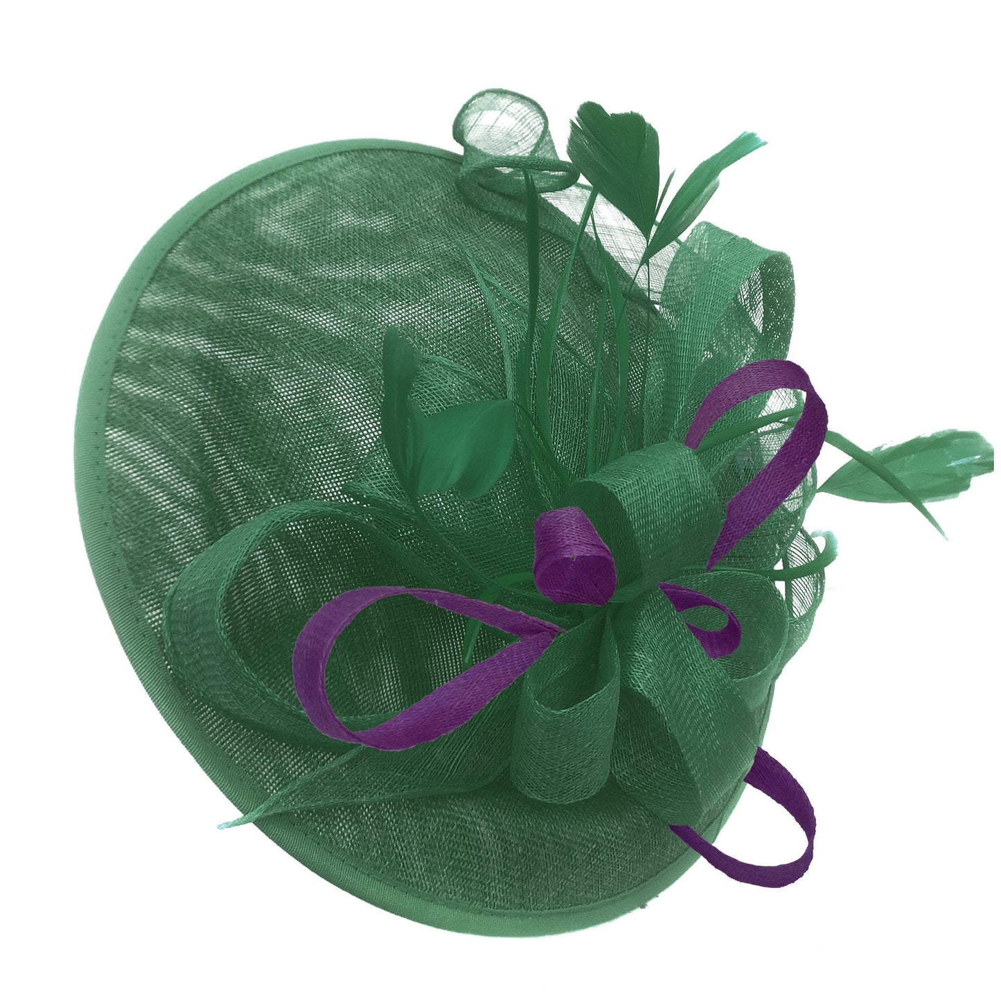 Caprilite Big Saucer Sinamay Green & Dark Purple Mixed Colour Fascinator On Headband