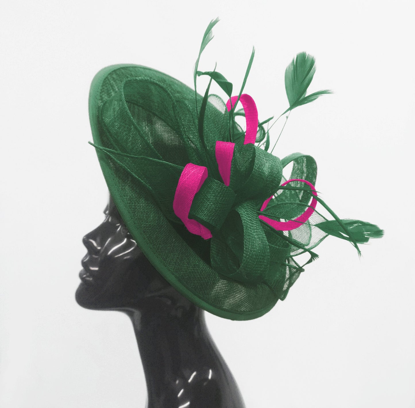 Caprilite Big Saucer Sinamay Green & Fuchsia Hot Pink Mixed Colour Fascinator On Headband