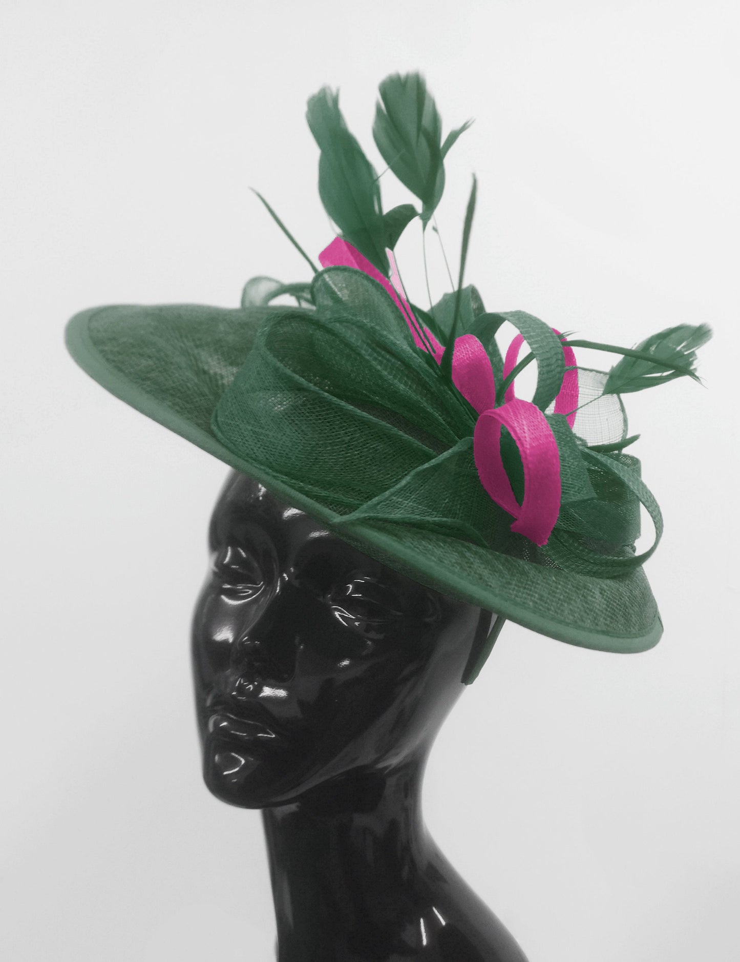 Caprilite Big Saucer Sinamay Green & Fuchsia Hot Pink Mixed Colour Fascinator On Headband