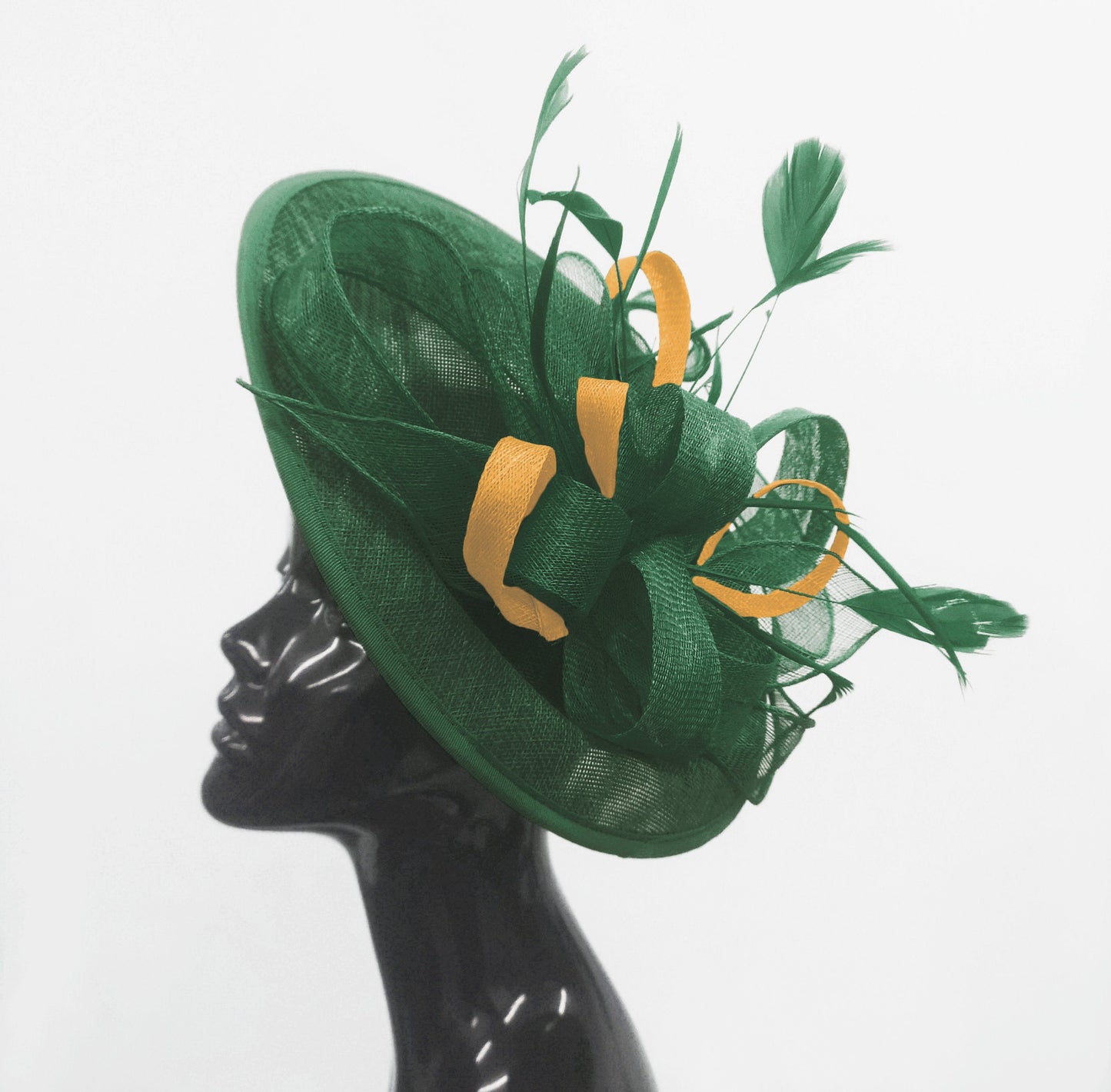 Caprilite Big Saucer Sinamay Green & Gold Mixed Colour Fascinator On Headband