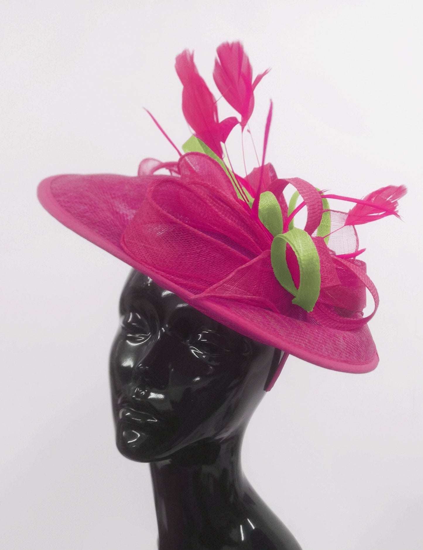 Caprilite Big Saucer Sinamay Fuchsia Hot Pink & Lime Green Mixed Colour Fascinator On Headband