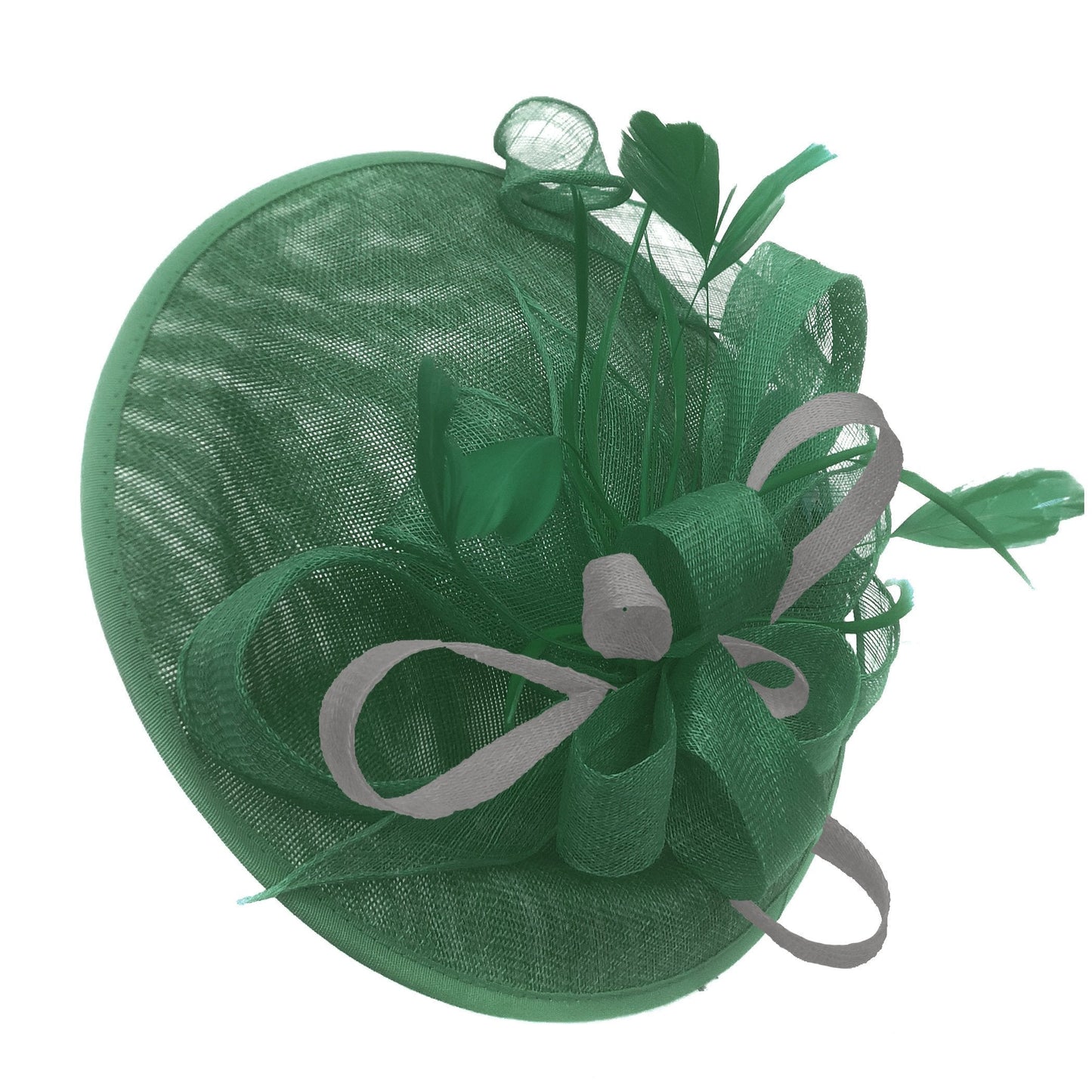 Caprilite Big Saucer Sinamay Green & Grey Mixed Colour Fascinator On Headband