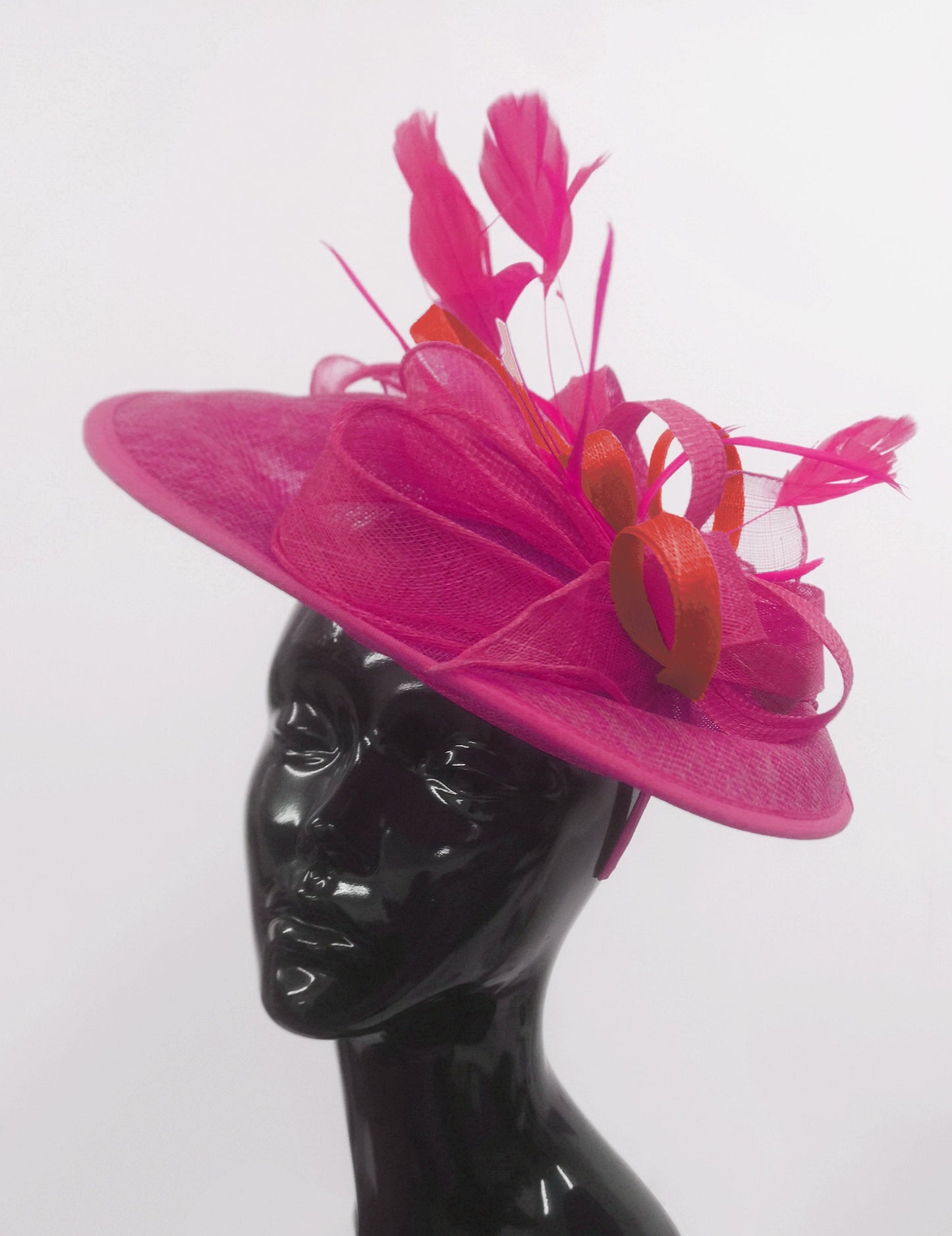 Caprilite Big Saucer Sinamay Fuchsia Hot Pink & Red Mixed Colour Fascinator On Headband