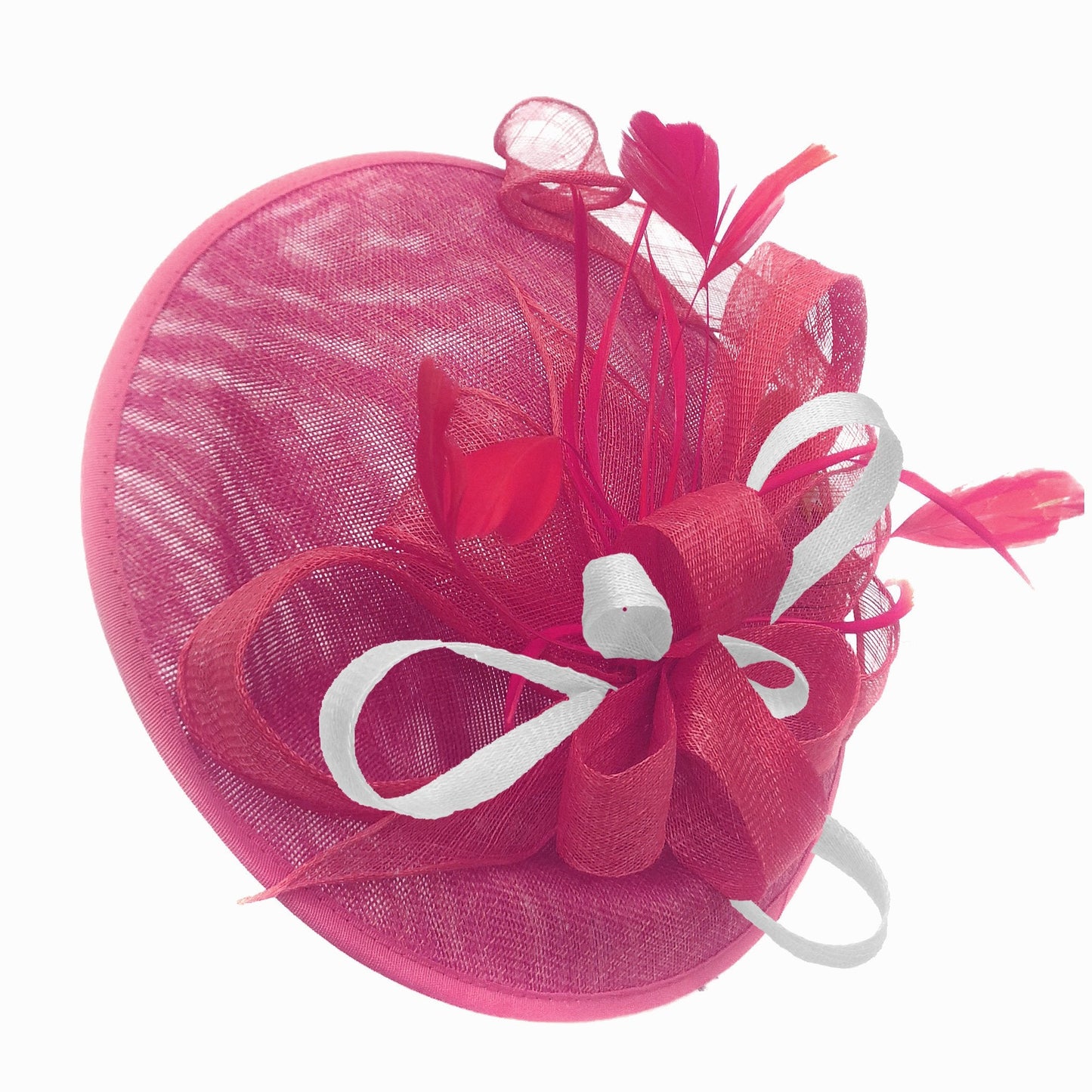 Caprilite Big Saucer Sinamay Fuchsia Hot Pink & White Mixed Colour Fascinator On Headband