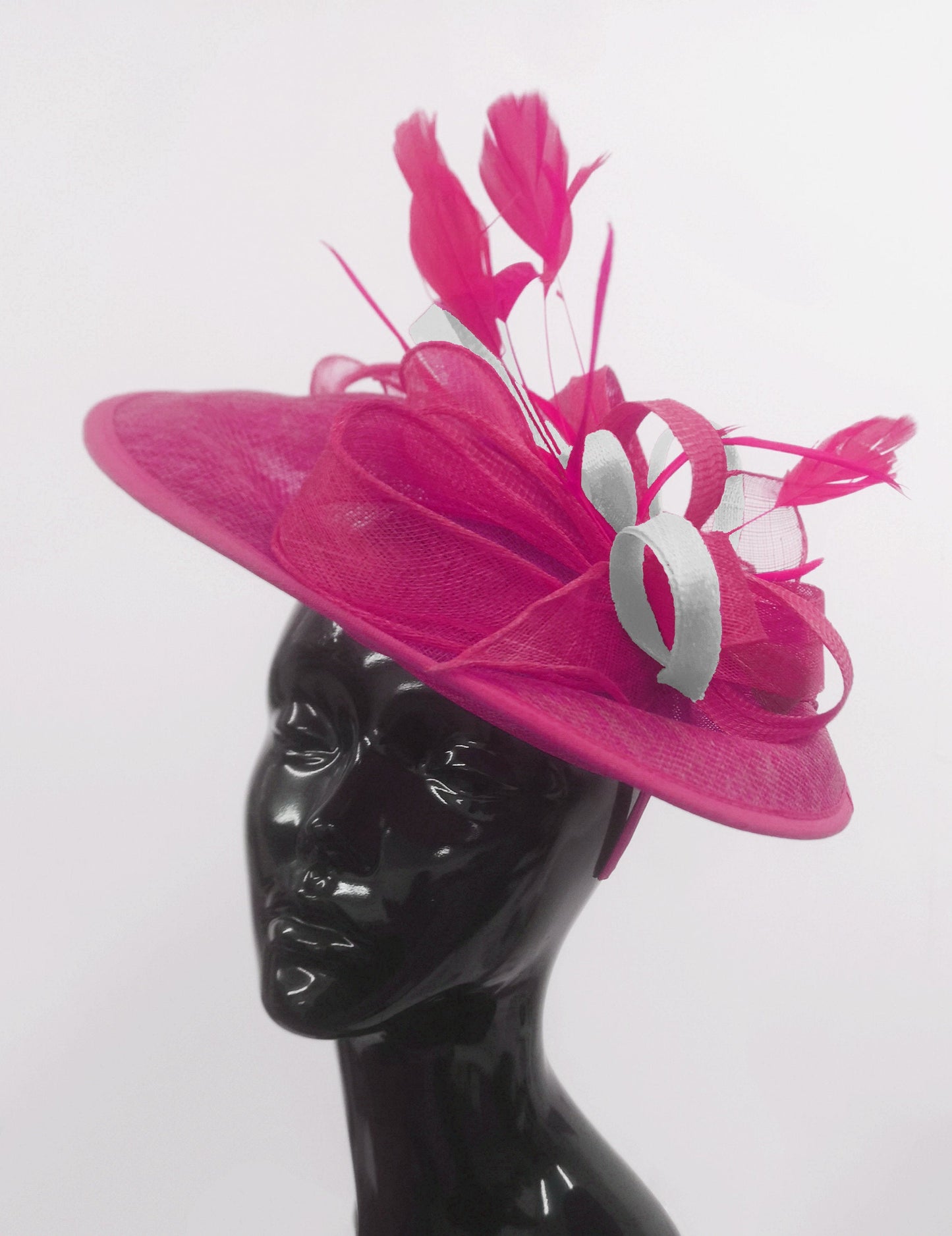 Caprilite Big Saucer Sinamay Fuchsia Hot Pink & White Mixed Colour Fascinator On Headband