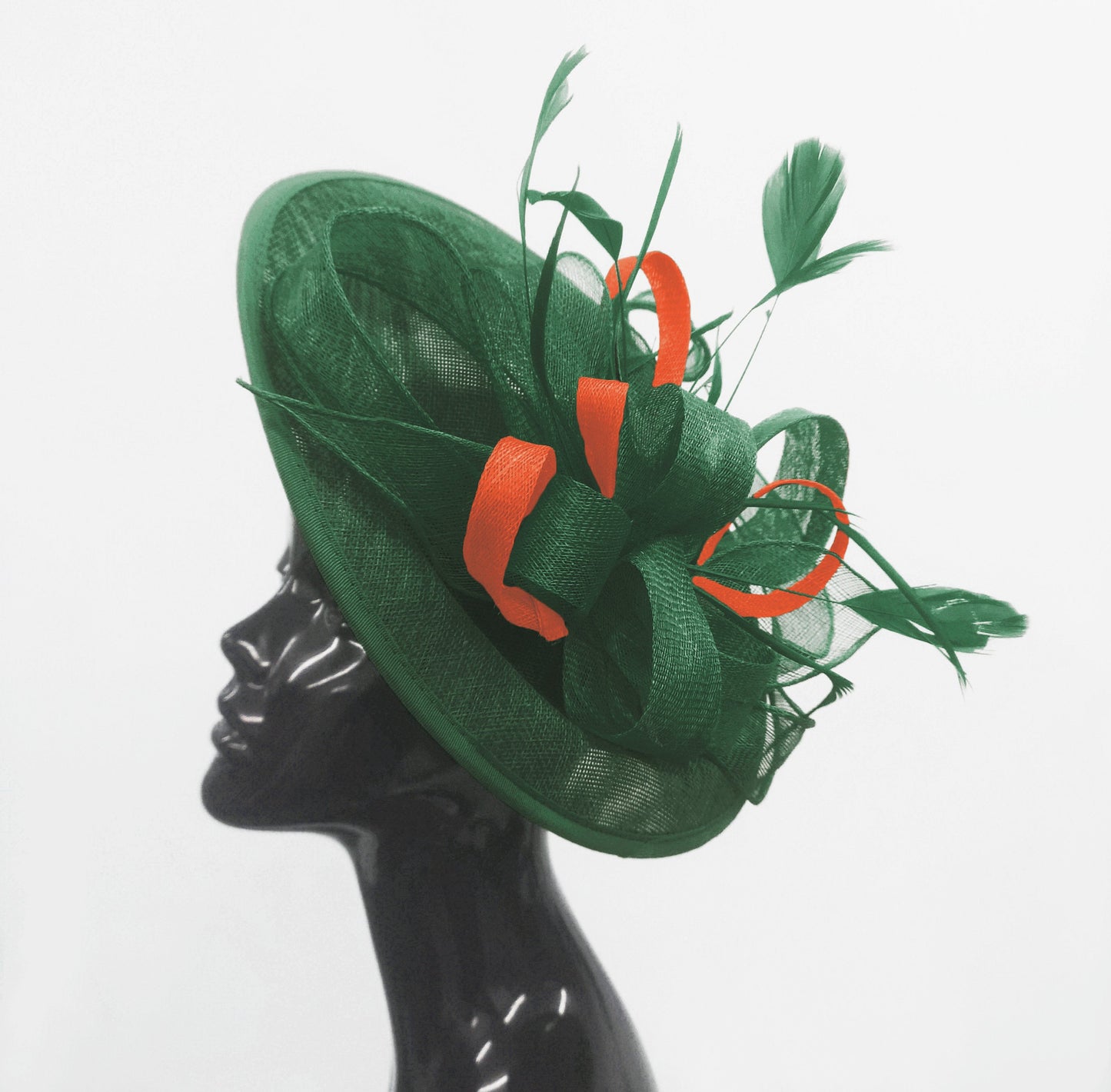 Caprilite Big Saucer Sinamay Green & Orange Mixed Colour Fascinator On Headband