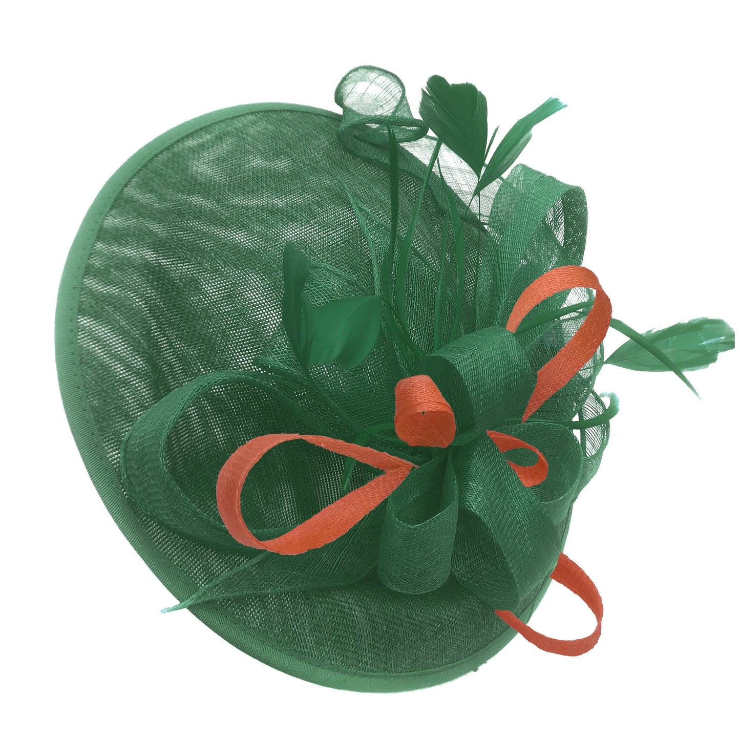 Caprilite Big Saucer Sinamay Green & Orange Mixed Colour Fascinator On Headband