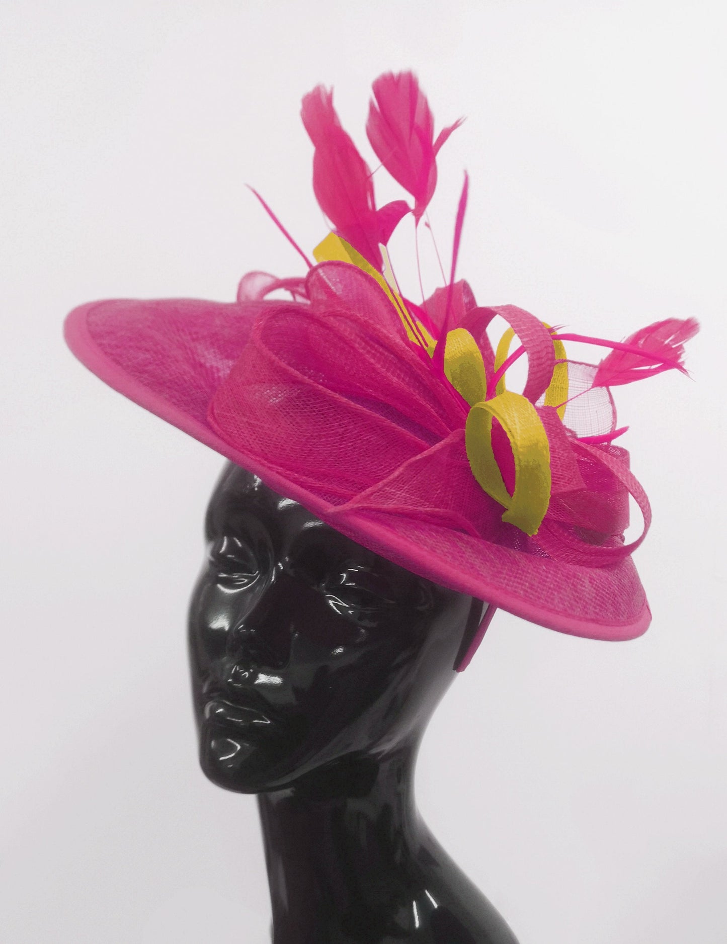 Caprilite Big Saucer Sinamay Fuchsia Hot Pink & Yellow Mixed Colour Fascinator On Headband