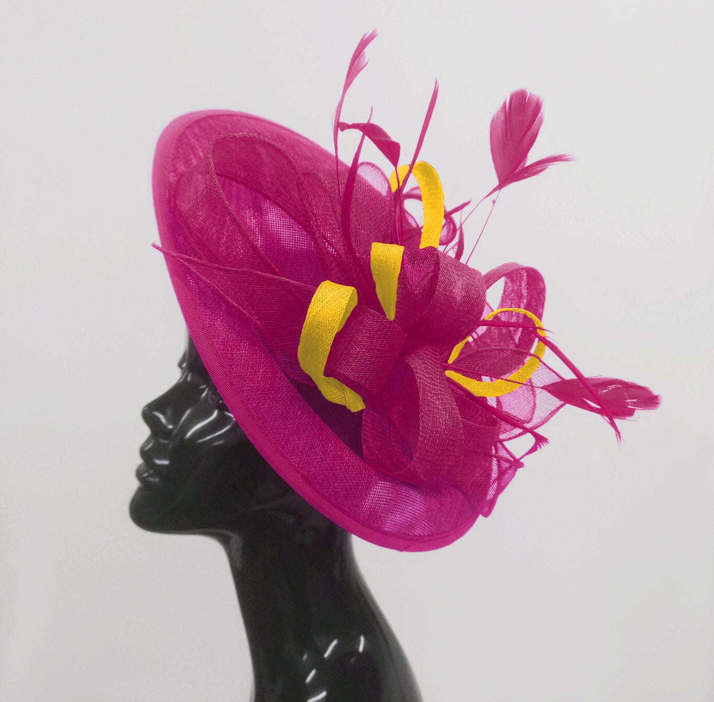 Caprilite Big Saucer Sinamay Fuchsia Hot Pink & Yellow Mixed Colour Fascinator On Headband